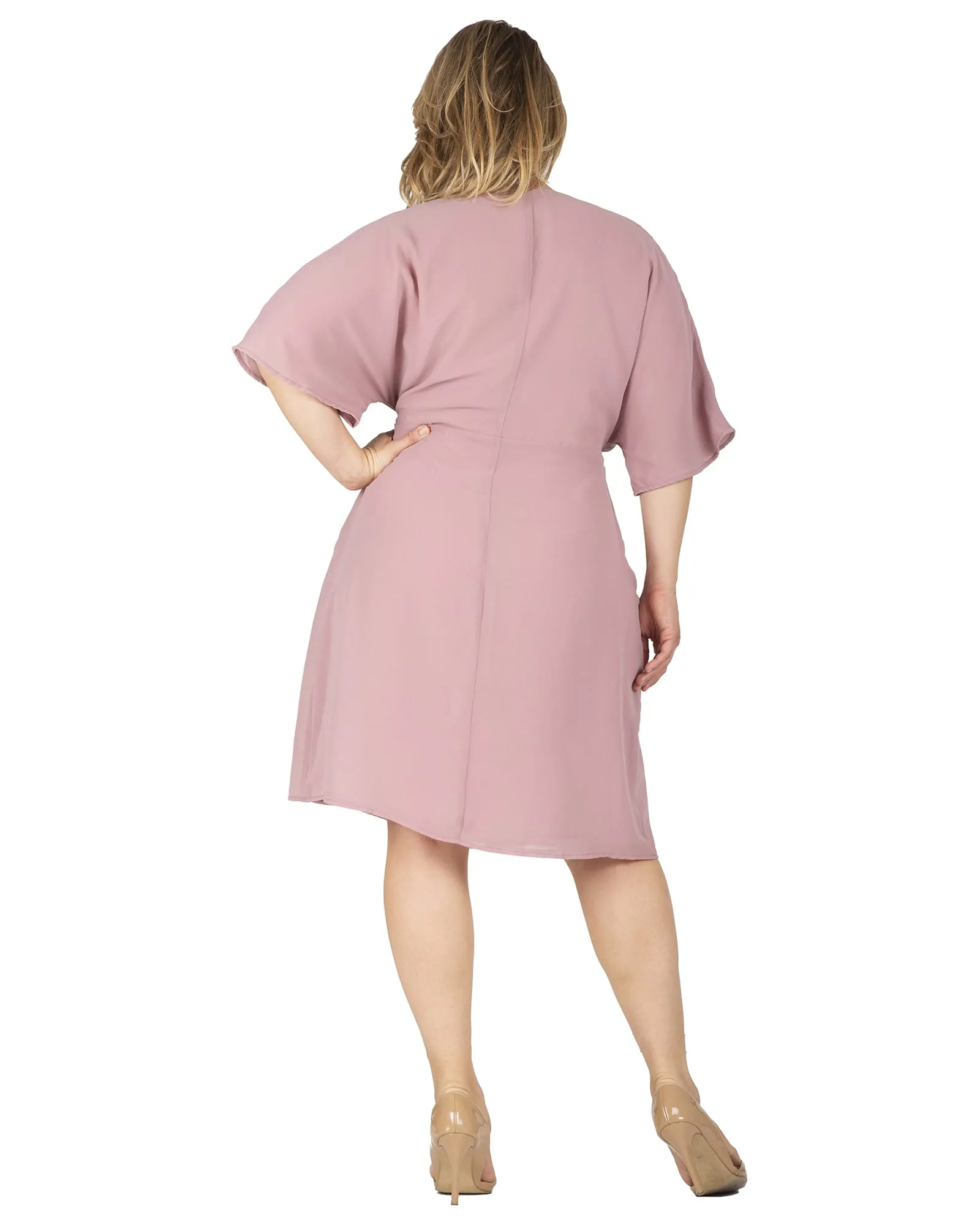 Caroline V-Neck Kimono Wrap Midi Dress | Mauve