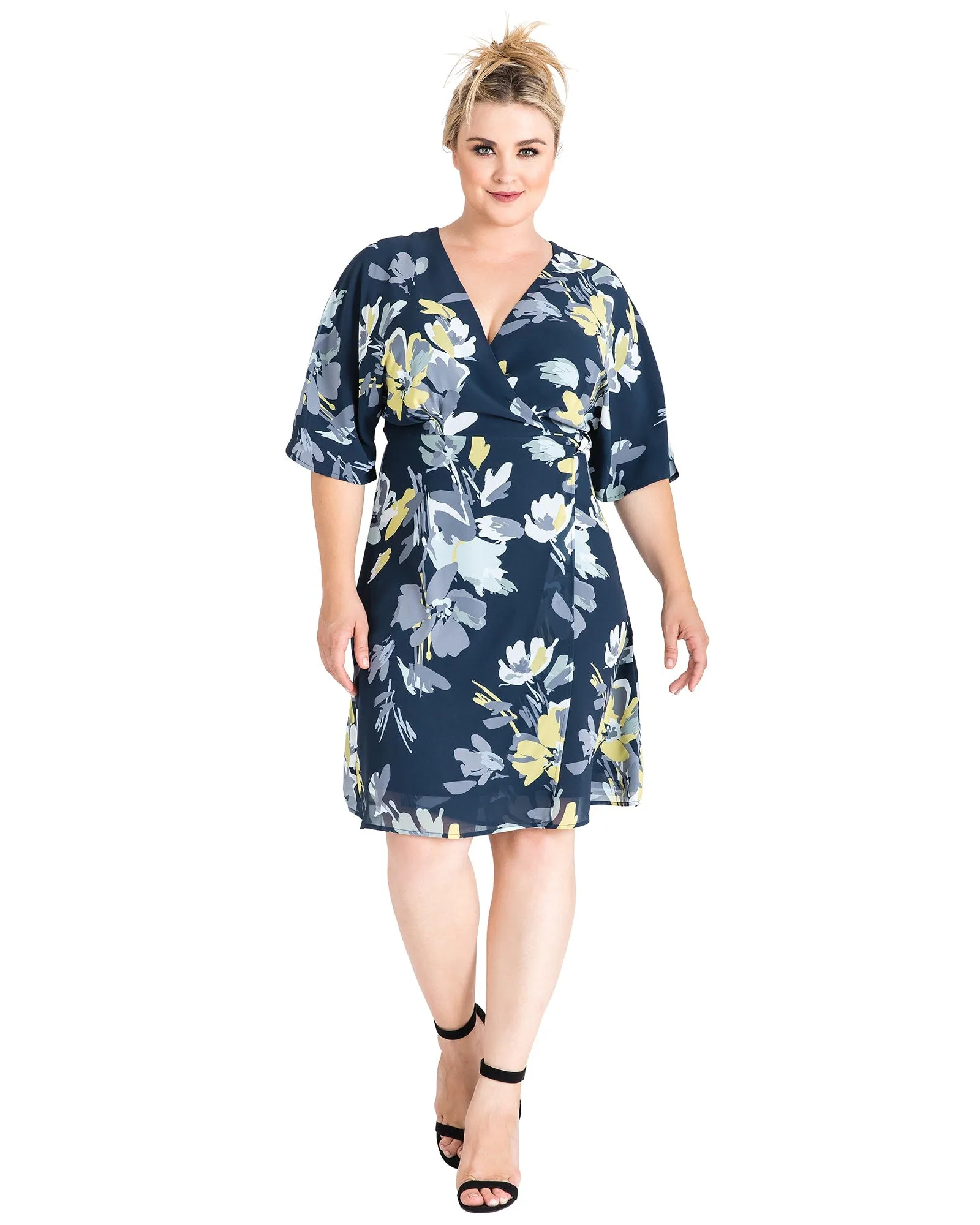 Caroline V-Neck Kimono Wrap Midi Dress | NAVYPETALS