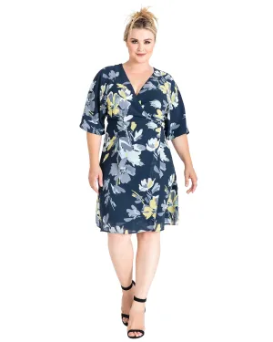 Caroline V-Neck Kimono Wrap Midi Dress | NAVYPETALS