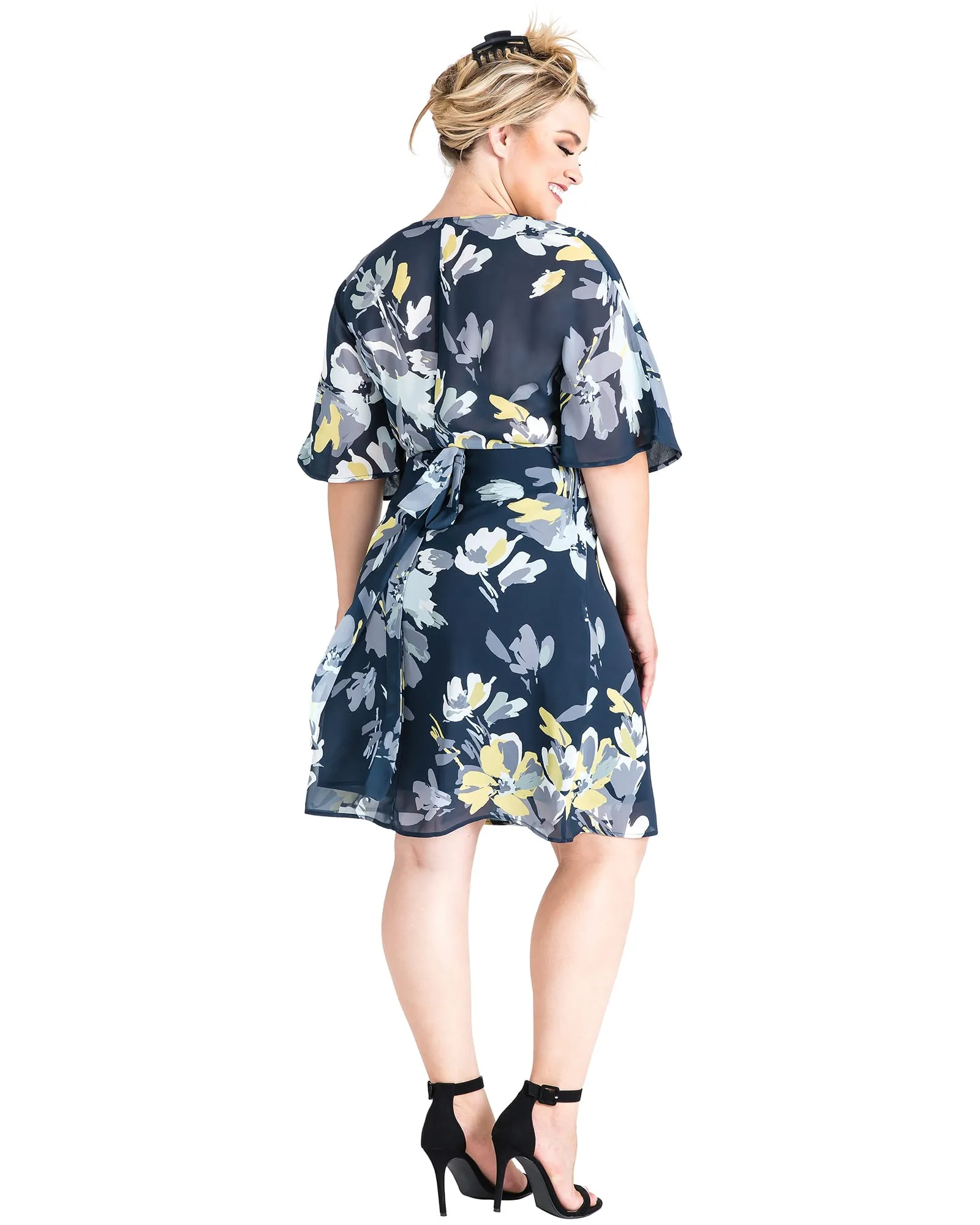 Caroline V-Neck Kimono Wrap Midi Dress | NAVYPETALS