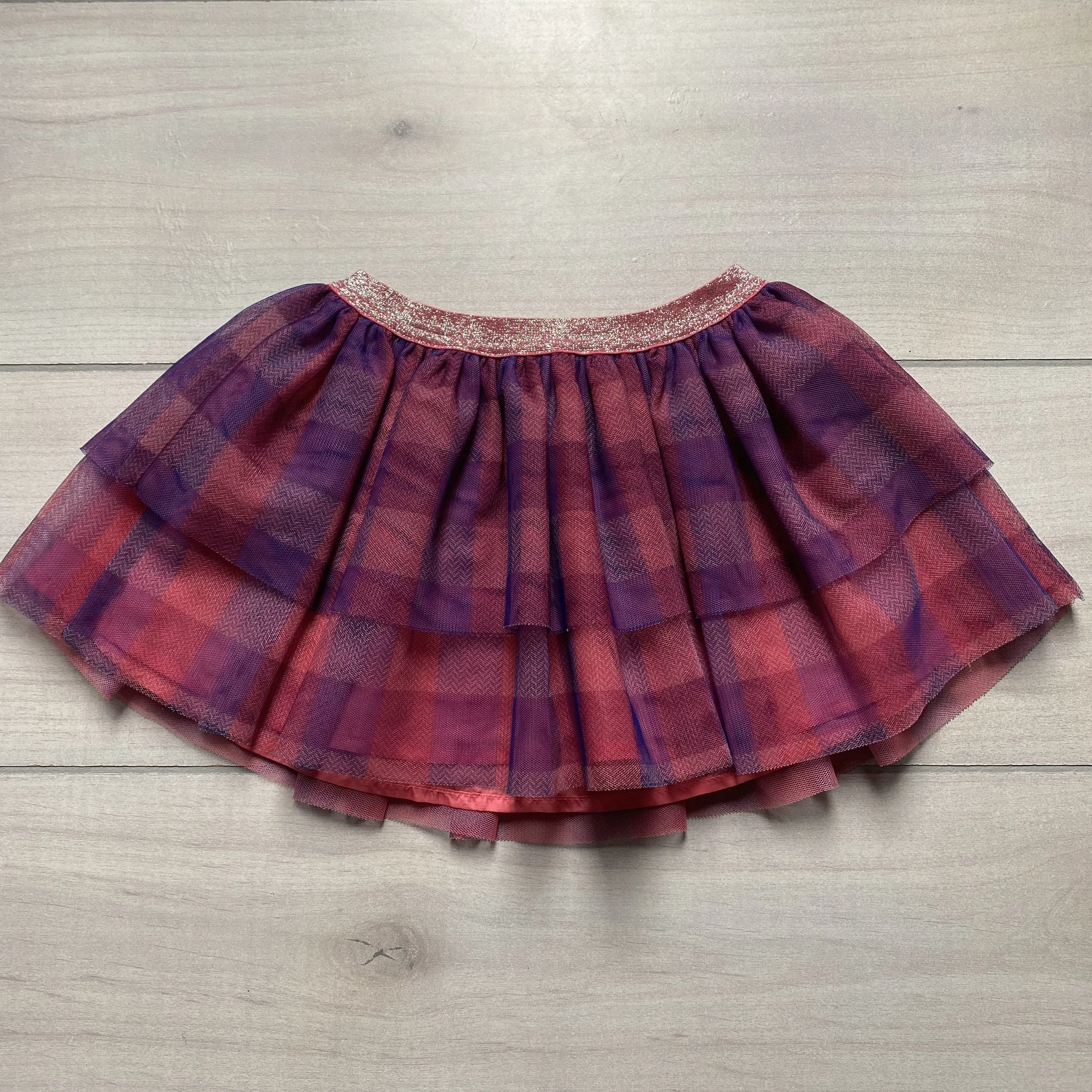 Cherokee Blue & Pink Gingham Checkered Tulle Elastic Waist Skirt