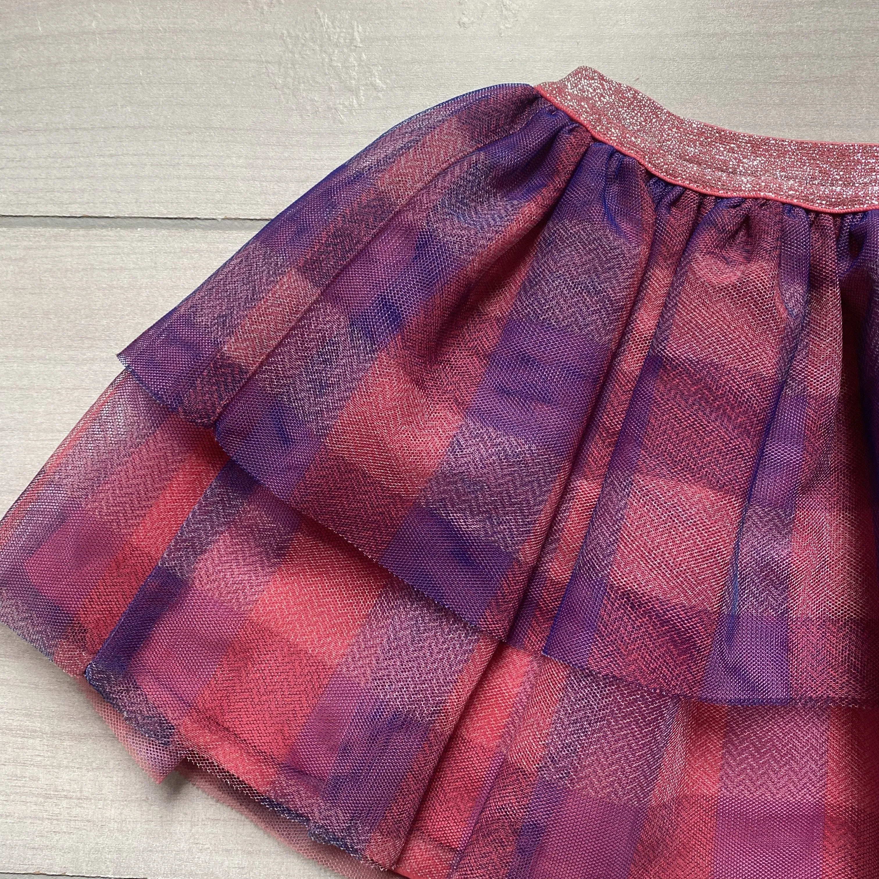 Cherokee Blue & Pink Gingham Checkered Tulle Elastic Waist Skirt