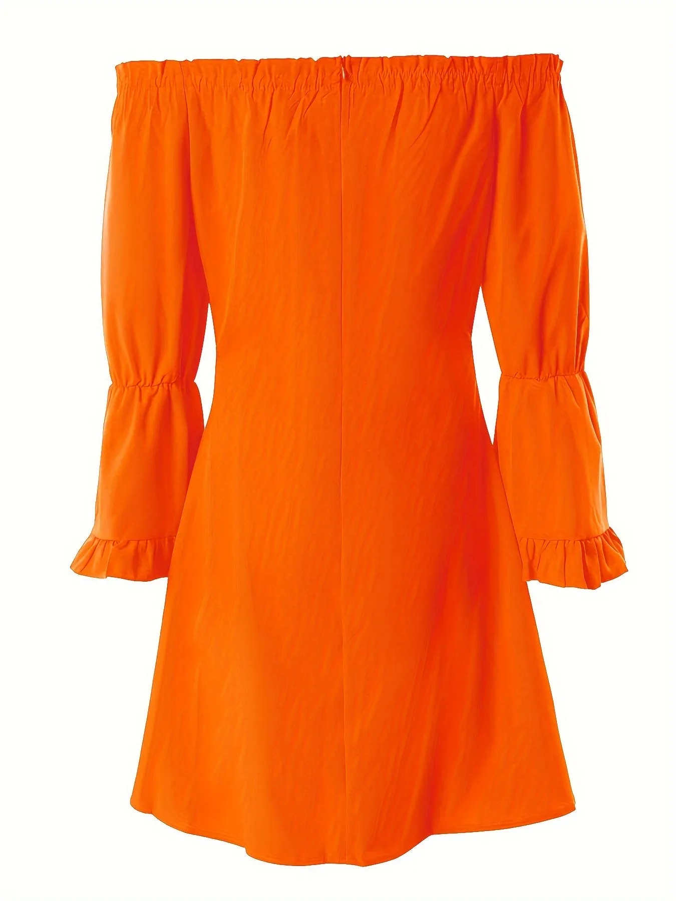 Chic Solid Off Shoulder Dress with Drawstring Detail - Flared Sleeves & Relaxed Fit for Spring & Fall - Elegant Women’s Everyday Attire