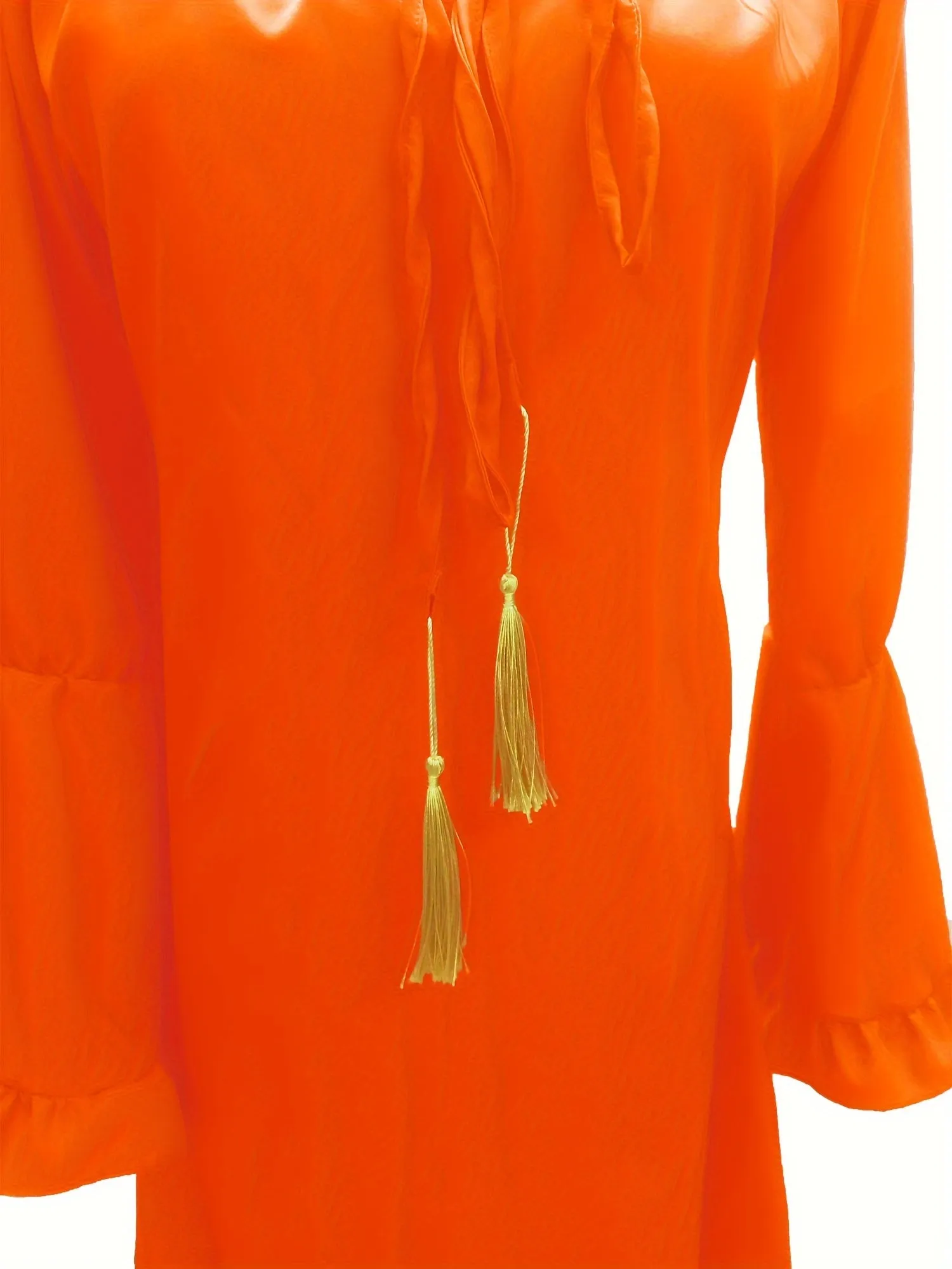 Chic Solid Off Shoulder Dress with Drawstring Detail - Flared Sleeves & Relaxed Fit for Spring & Fall - Elegant Women’s Everyday Attire