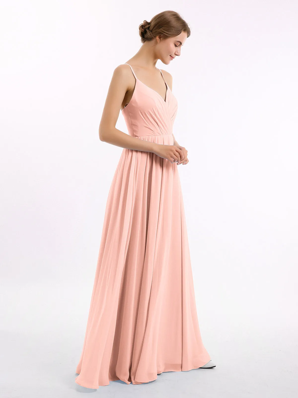 Chiffon Bridesmaid Dresses with Spaghetti Straps-Coral Plus Size