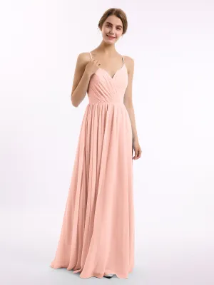 Chiffon Bridesmaid Dresses with Spaghetti Straps-Coral Plus Size