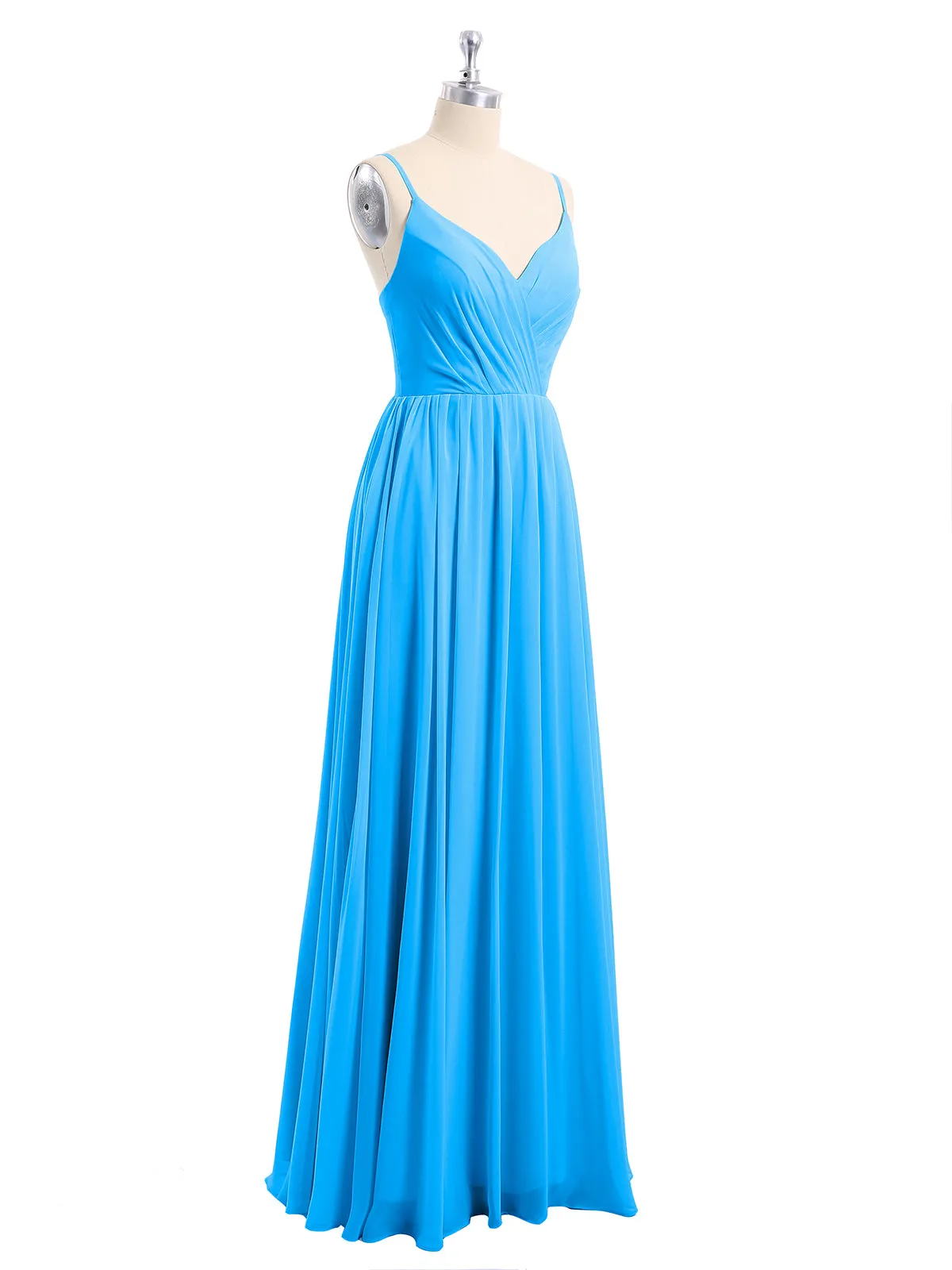 Chiffon Bridesmaid Dresses with Spaghetti Straps-Ocean Blue Plus Size