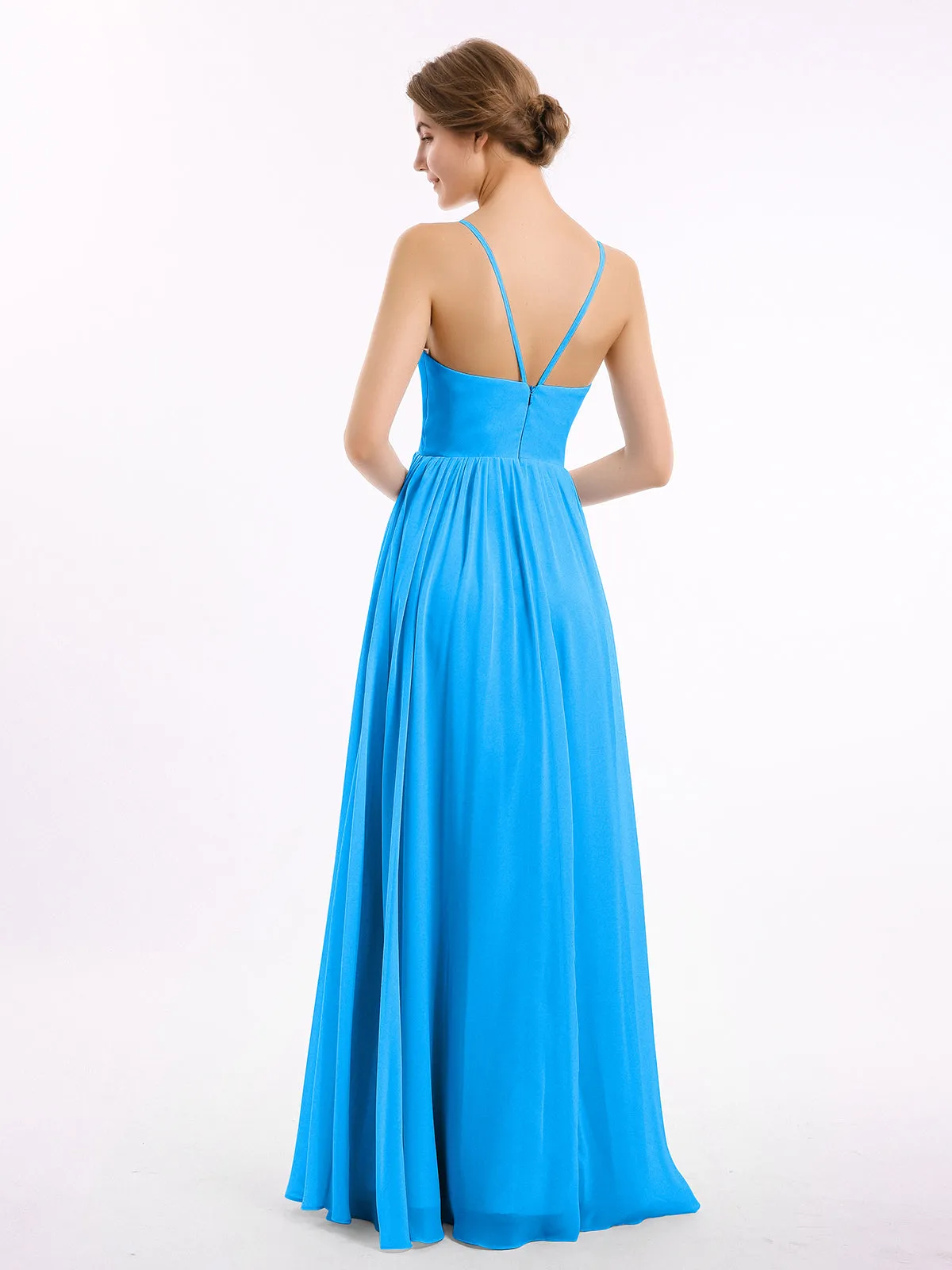 Chiffon Bridesmaid Dresses with Spaghetti Straps-Ocean Blue Plus Size
