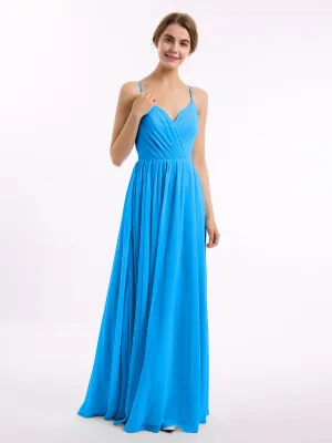 Chiffon Bridesmaid Dresses with Spaghetti Straps-Ocean Blue Plus Size
