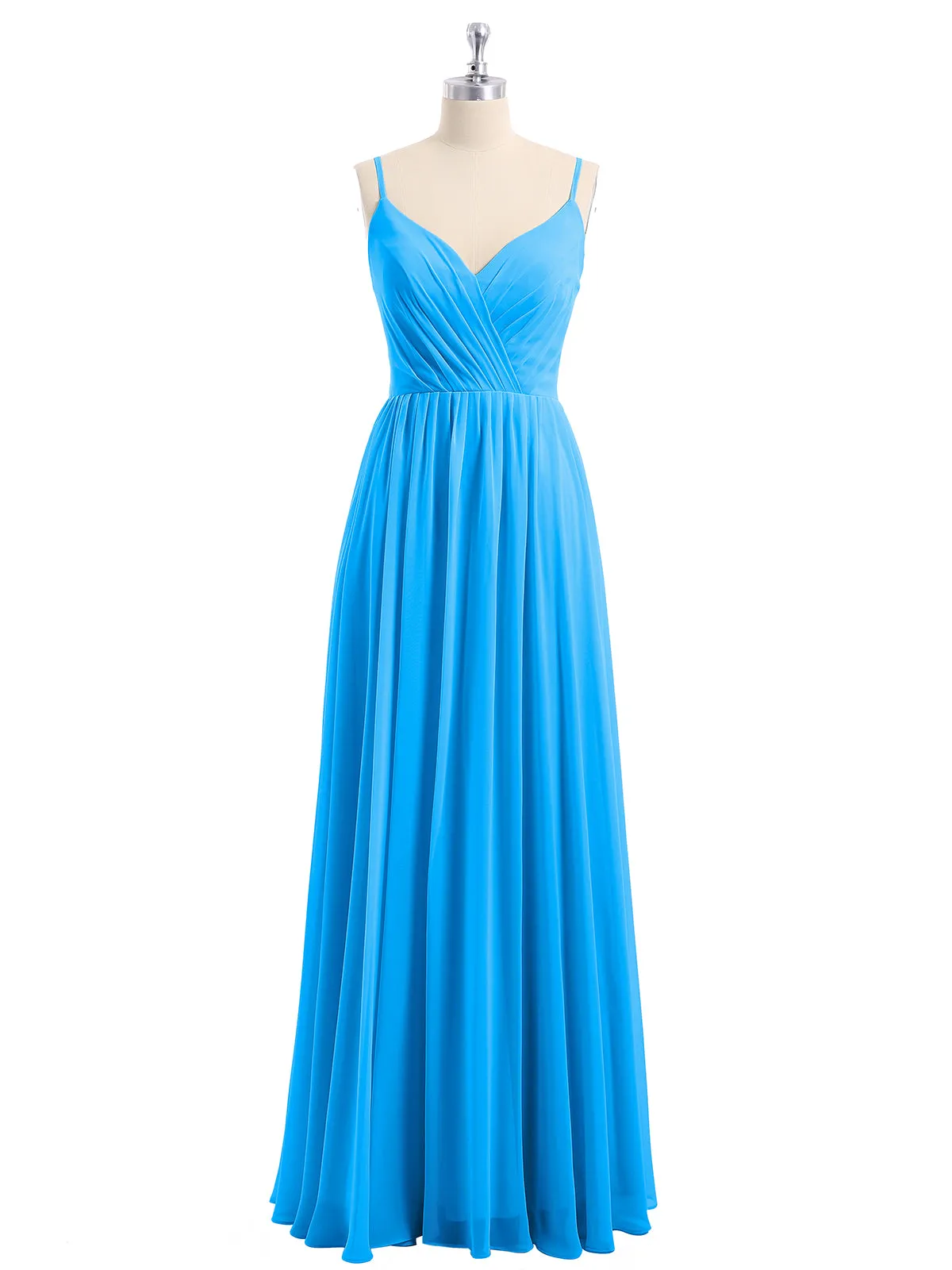 Chiffon Bridesmaid Dresses with Spaghetti Straps-Ocean Blue Plus Size