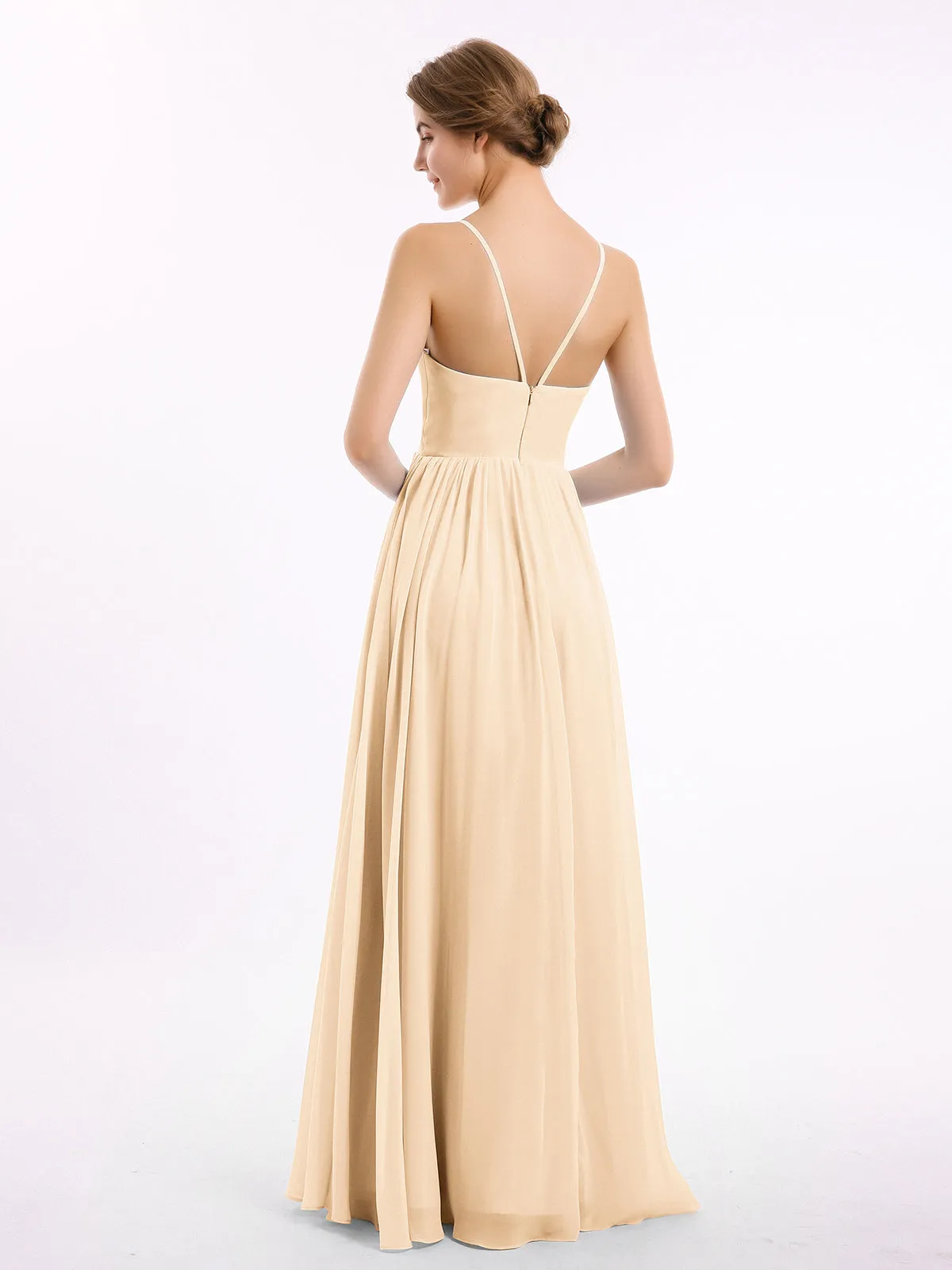 Chiffon Bridesmaid Dresses with Spaghetti Straps-Peach Plus Size