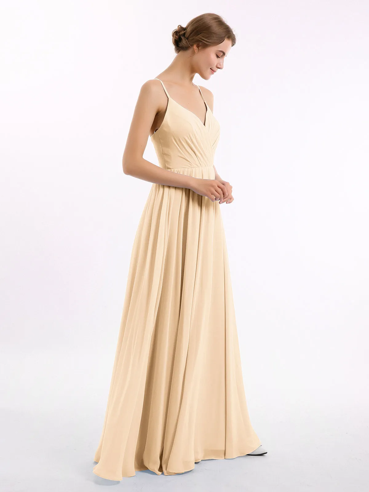 Chiffon Bridesmaid Dresses with Spaghetti Straps-Peach Plus Size