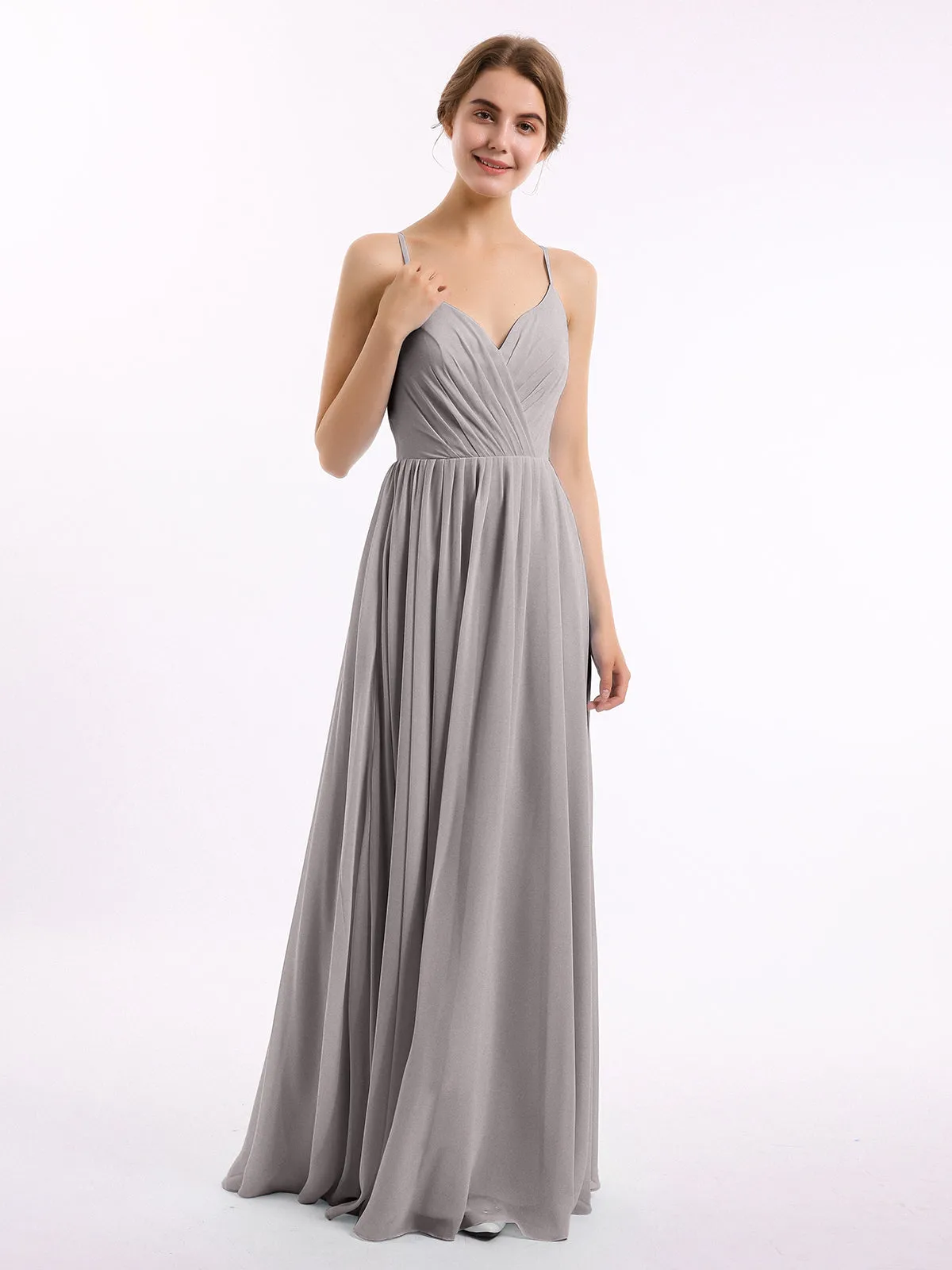 Chiffon Bridesmaid Dresses with Spaghetti Straps-Silver Plus Size