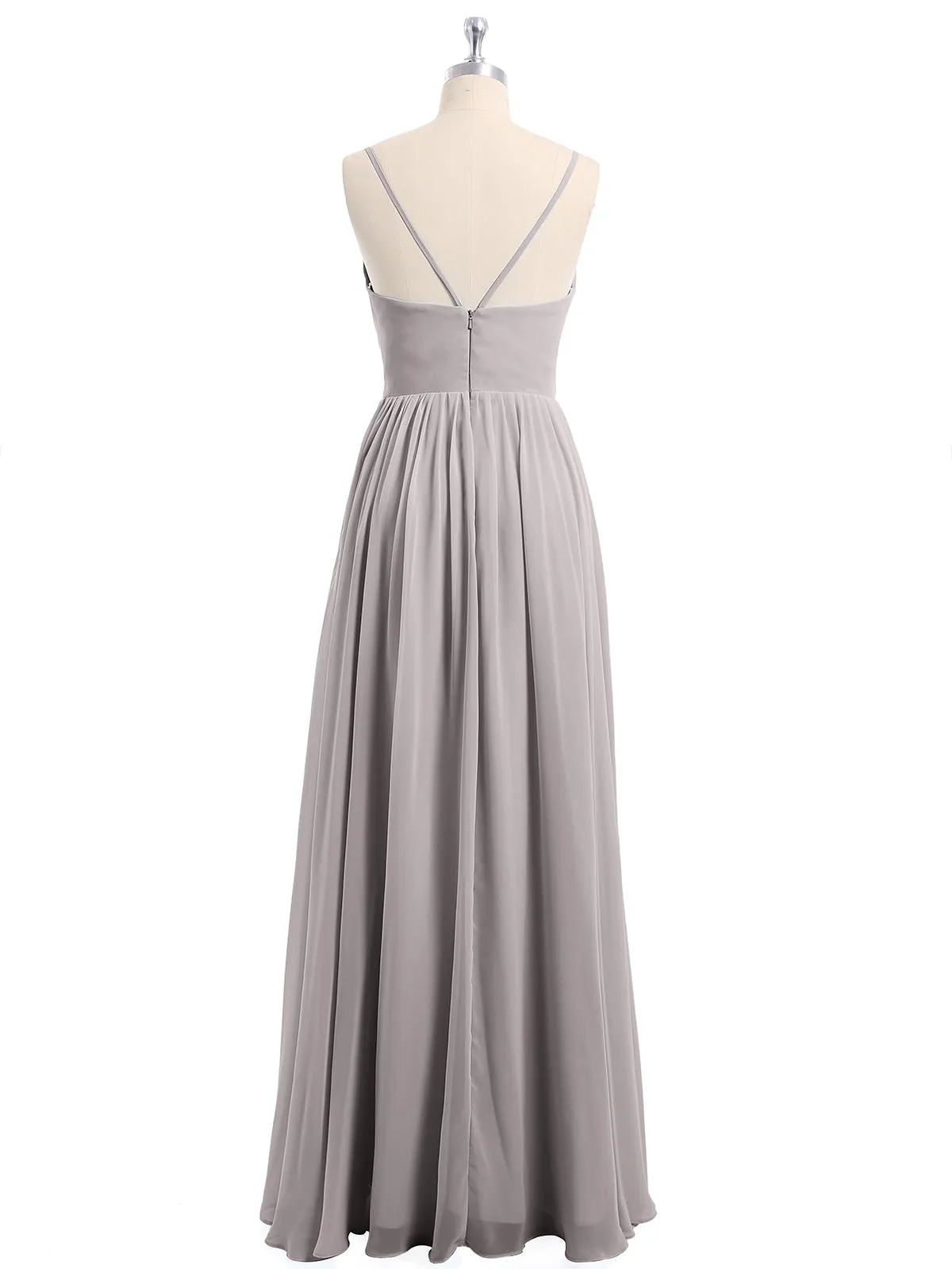 Chiffon Bridesmaid Dresses with Spaghetti Straps-Silver Plus Size
