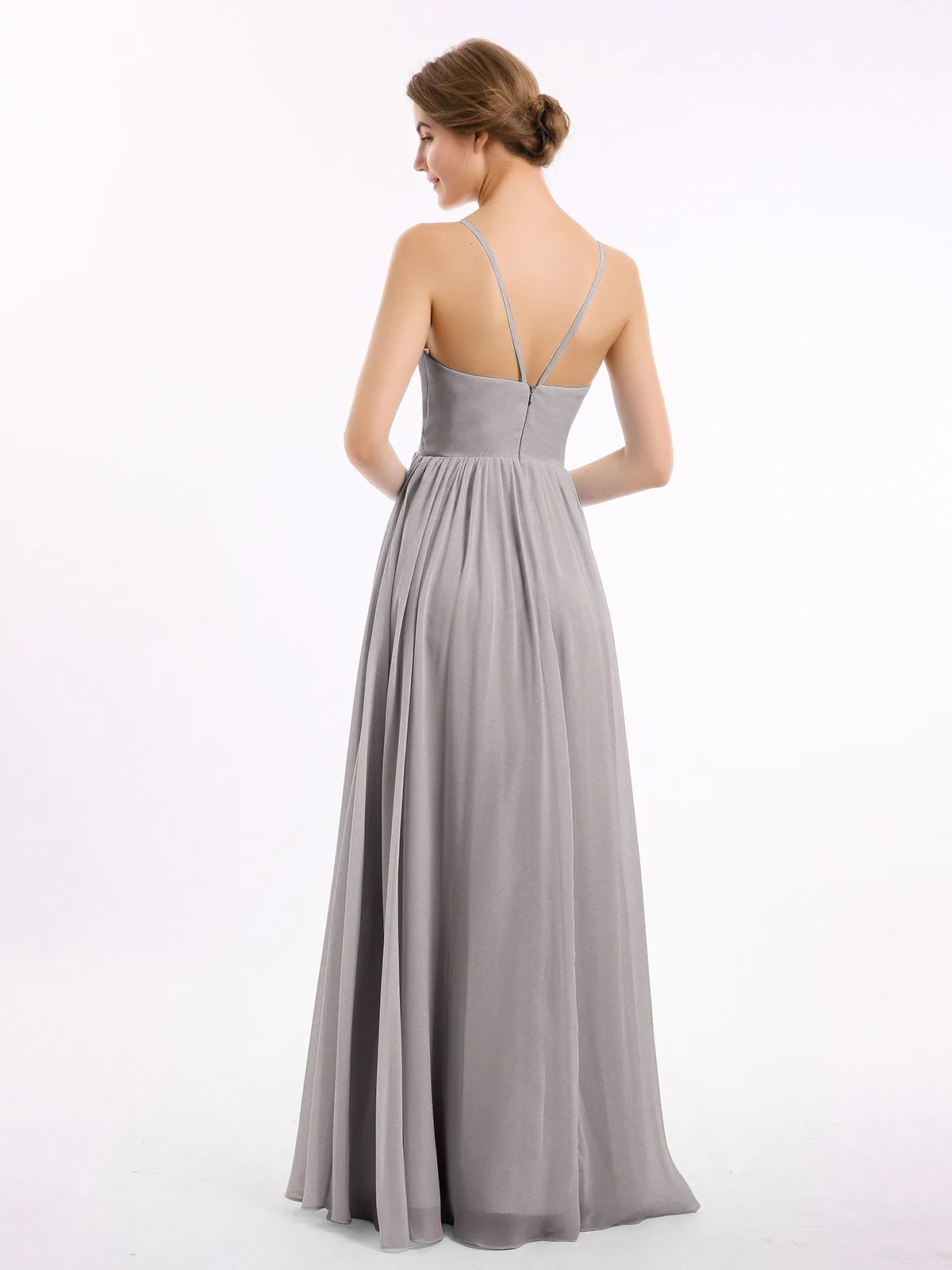 Chiffon Bridesmaid Dresses with Spaghetti Straps-Silver Plus Size