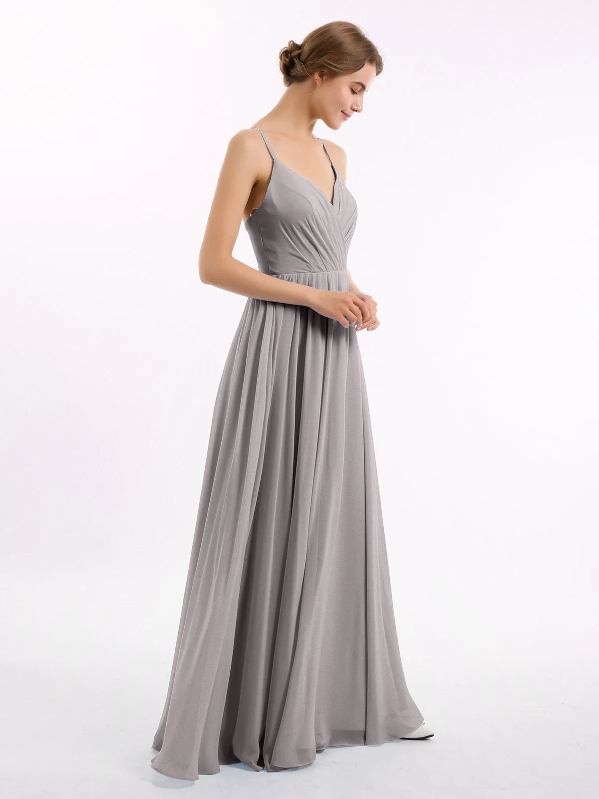 Chiffon Bridesmaid Dresses with Spaghetti Straps-Silver Plus Size