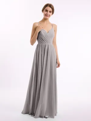 Chiffon Bridesmaid Dresses with Spaghetti Straps-Silver Plus Size