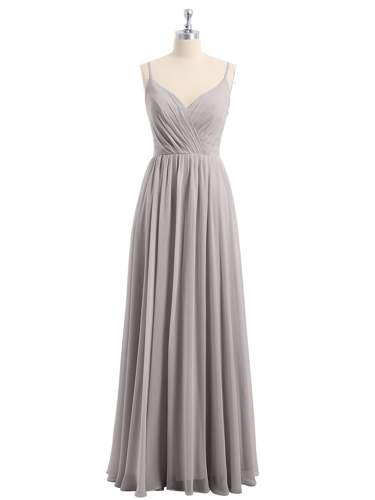 Chiffon Bridesmaid Dresses with Spaghetti Straps-Silver Plus Size