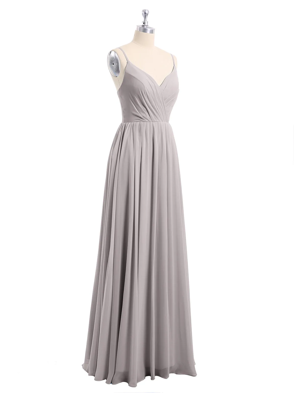 Chiffon Bridesmaid Dresses with Spaghetti Straps-Silver Plus Size