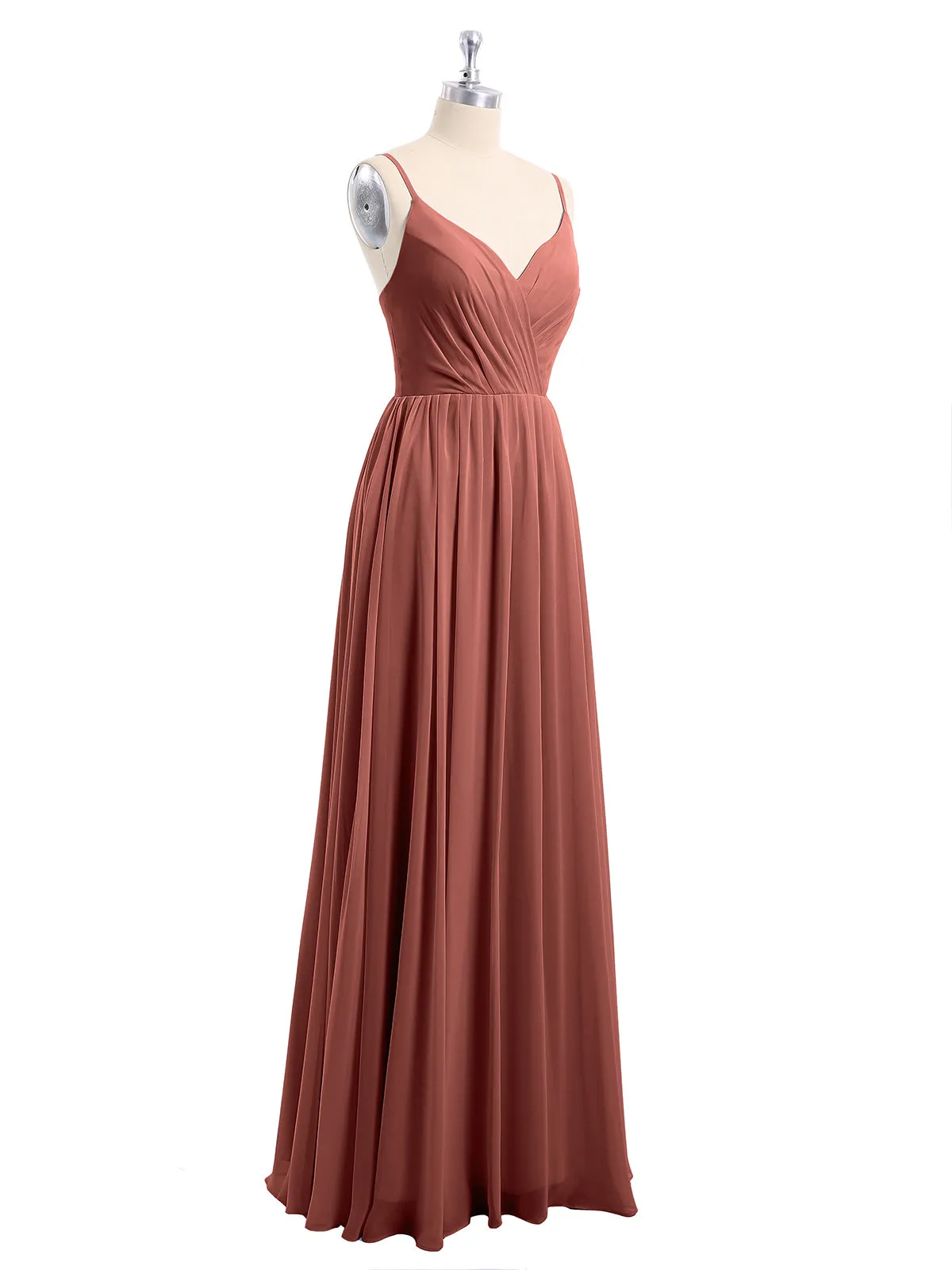 Chiffon Bridesmaid Dresses with Spaghetti Straps-Terracotta Plus Size