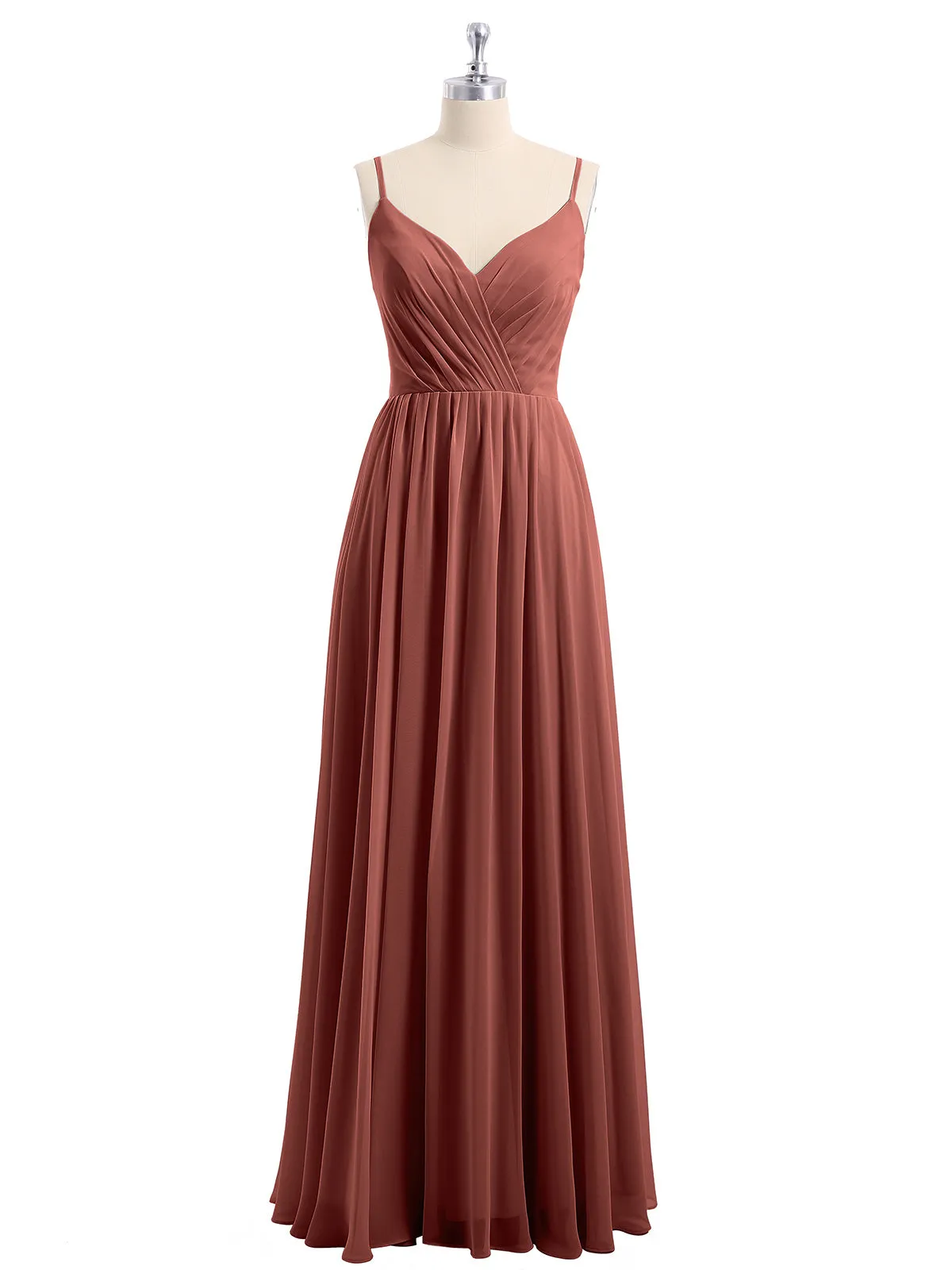 Chiffon Bridesmaid Dresses with Spaghetti Straps-Terracotta Plus Size