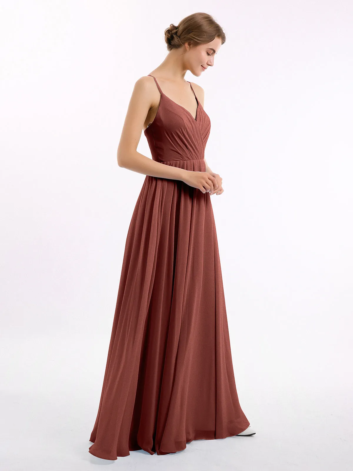Chiffon Bridesmaid Dresses with Spaghetti Straps-Terracotta Plus Size