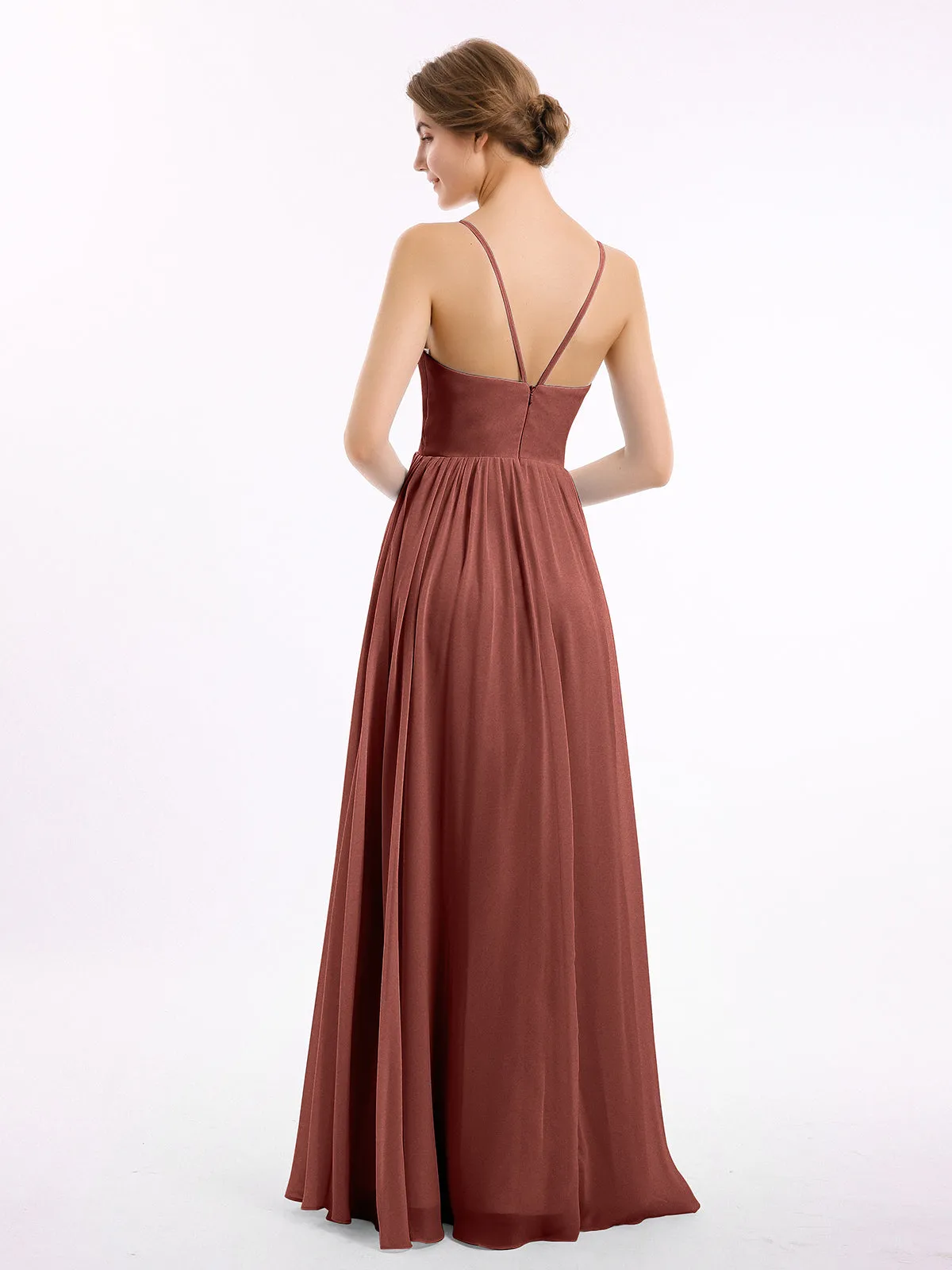 Chiffon Bridesmaid Dresses with Spaghetti Straps-Terracotta Plus Size
