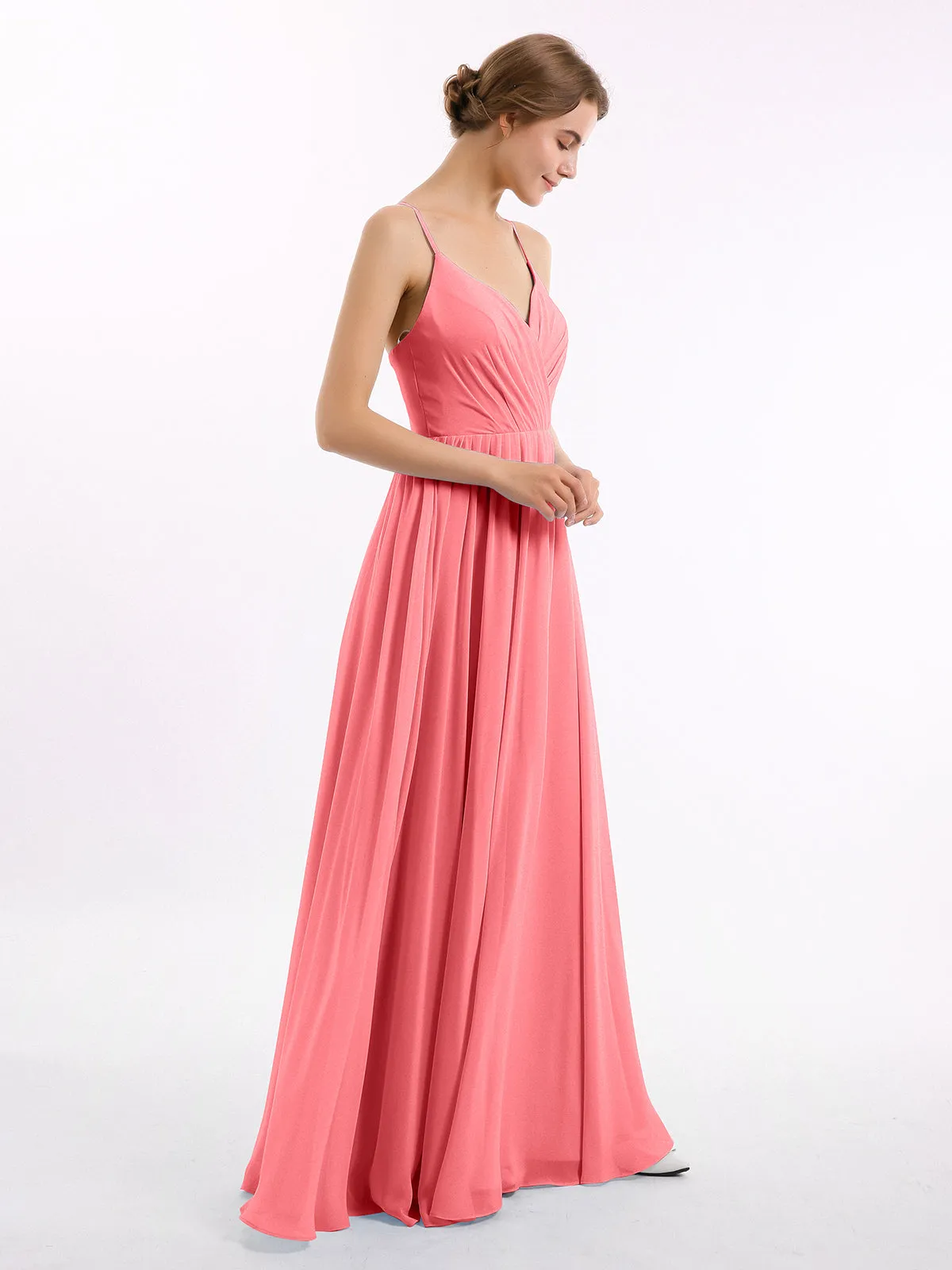 Chiffon Bridesmaid Dresses with Spaghetti Straps-Watermelon Plus Size