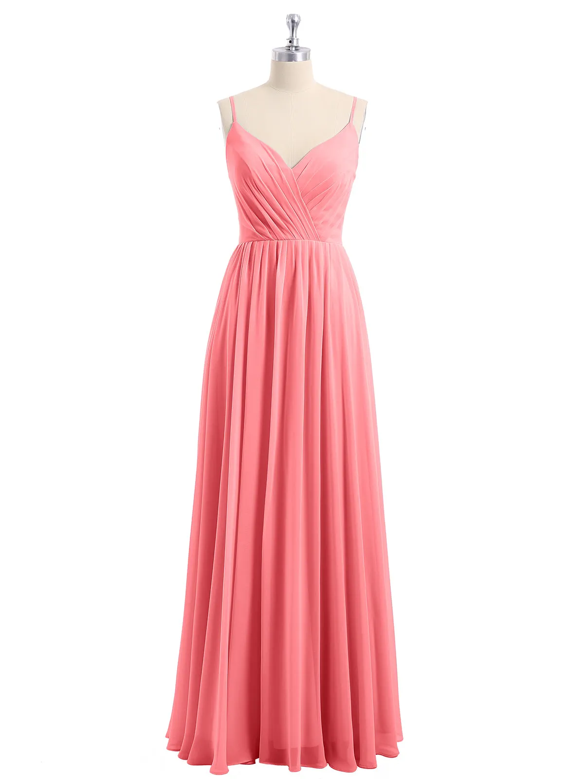 Chiffon Bridesmaid Dresses with Spaghetti Straps-Watermelon Plus Size