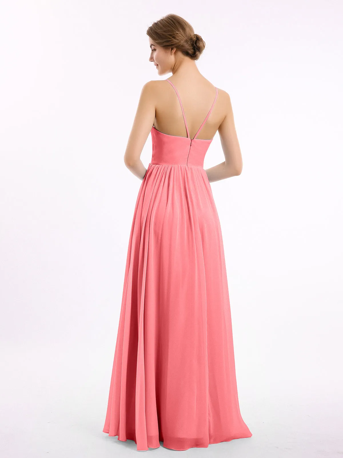 Chiffon Bridesmaid Dresses with Spaghetti Straps-Watermelon Plus Size