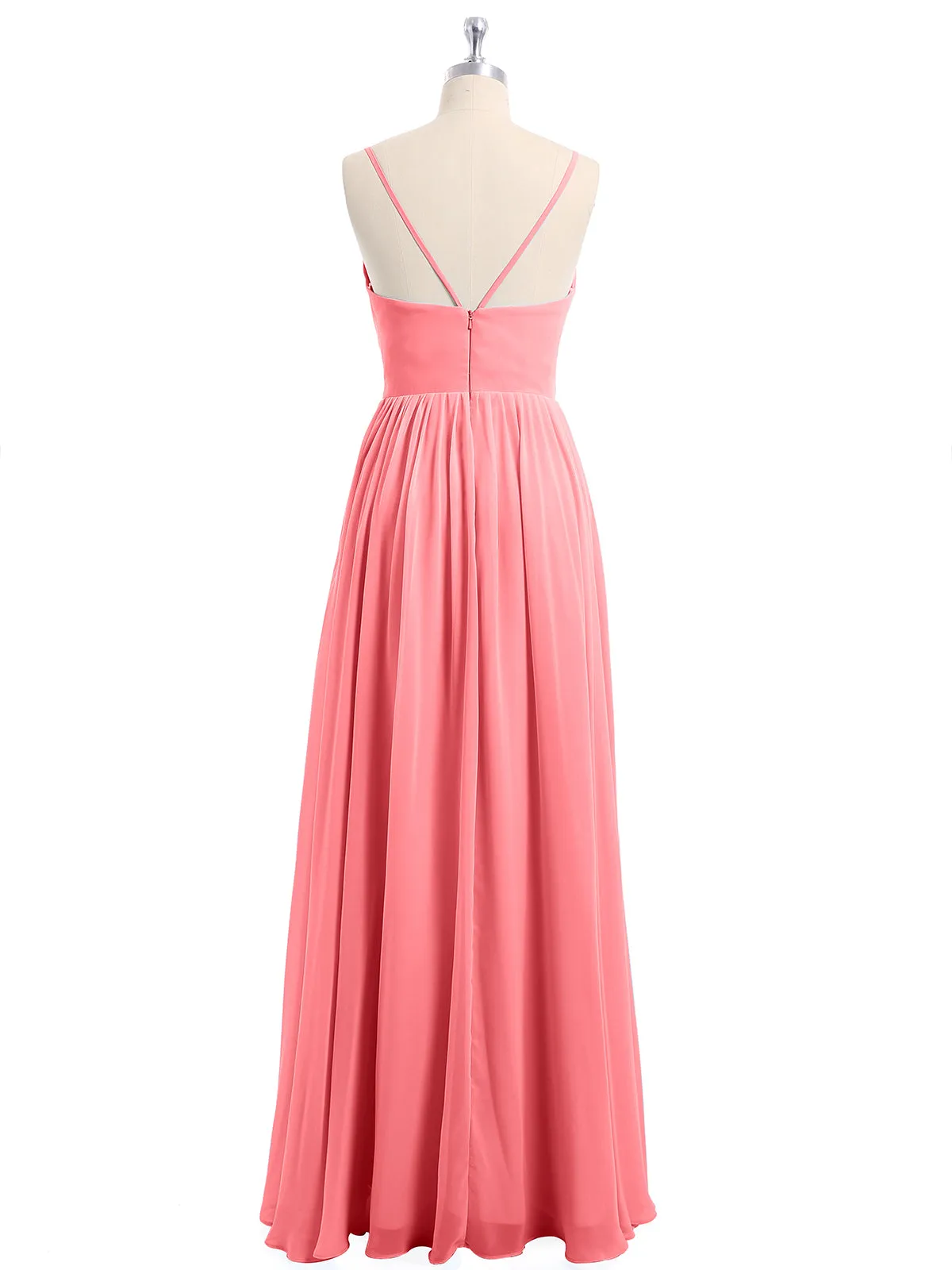 Chiffon Bridesmaid Dresses with Spaghetti Straps-Watermelon Plus Size