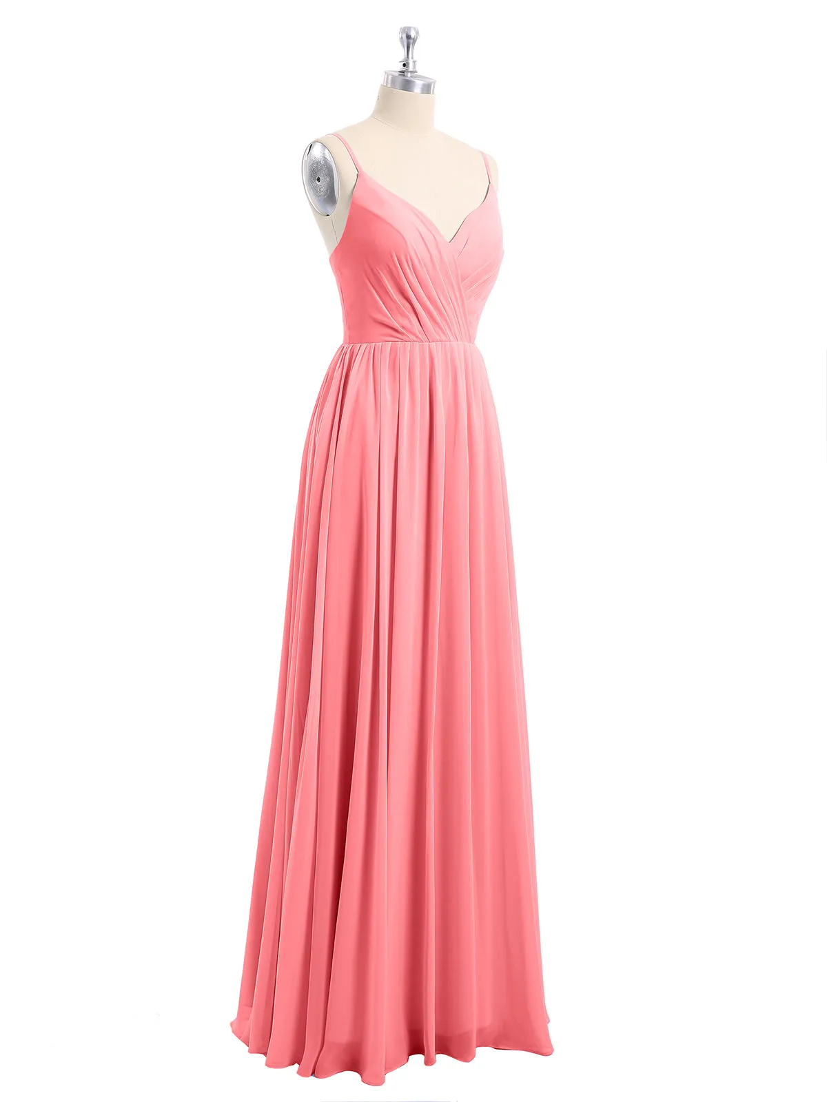 Chiffon Bridesmaid Dresses with Spaghetti Straps-Watermelon Plus Size