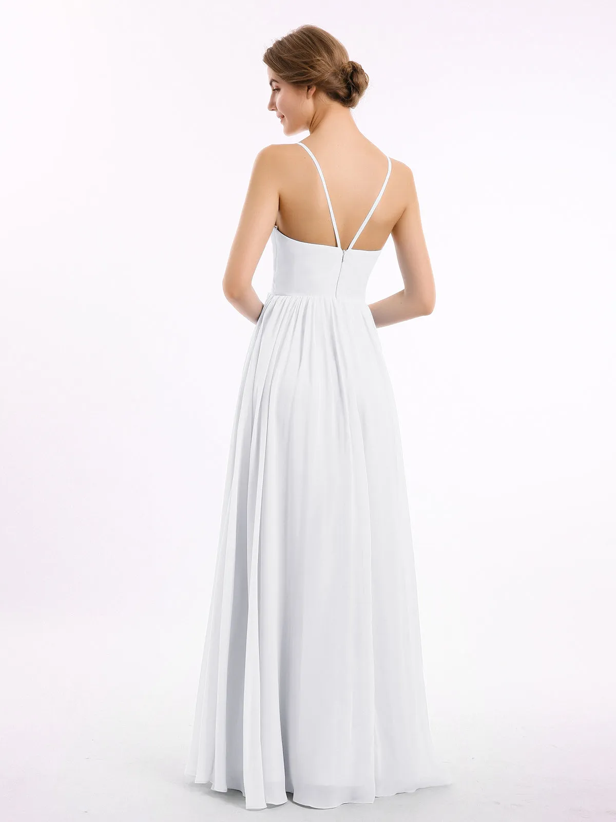 Chiffon Bridesmaid Dresses with Spaghetti Straps-White Plus Size