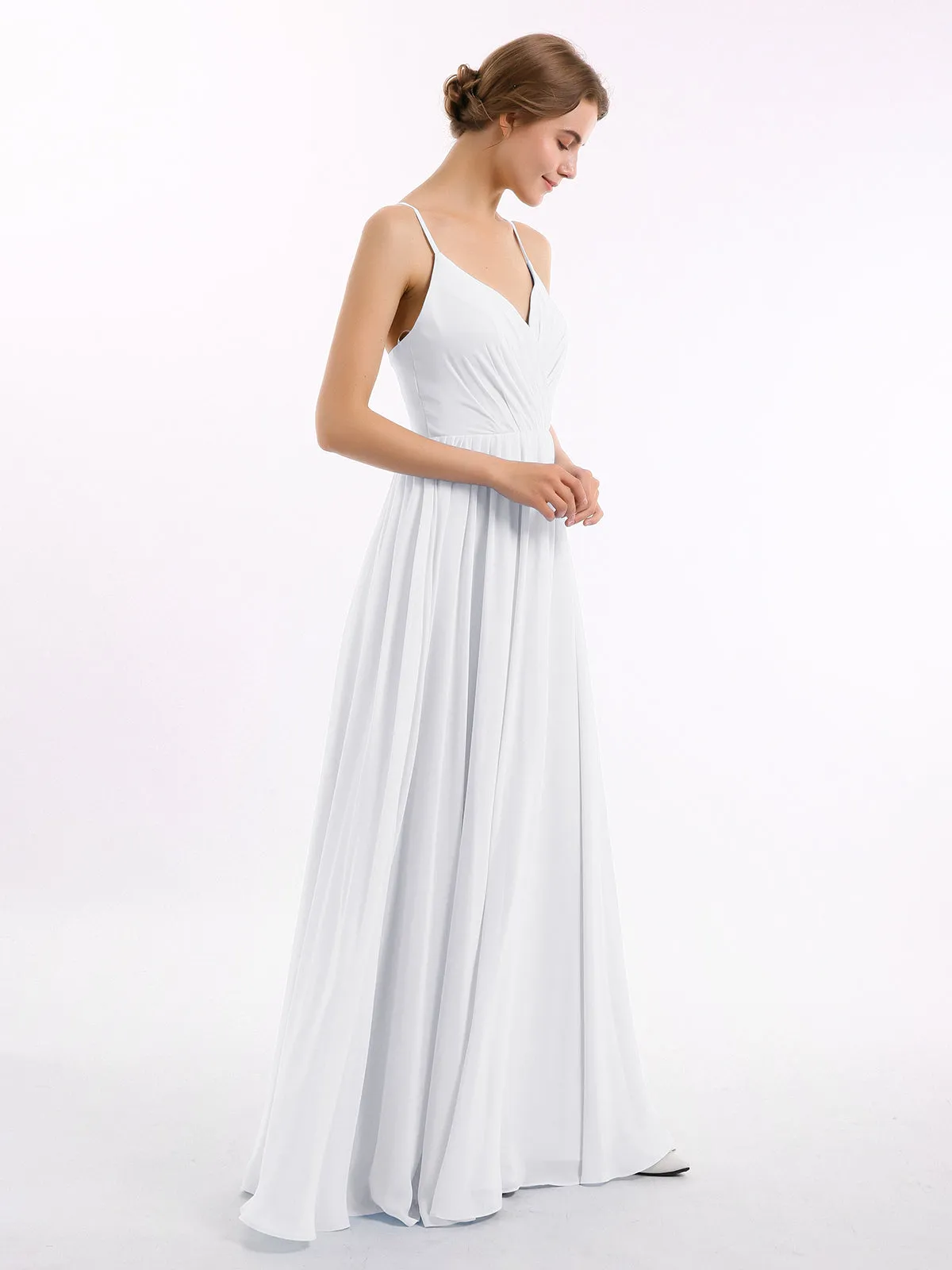 Chiffon Bridesmaid Dresses with Spaghetti Straps-White Plus Size