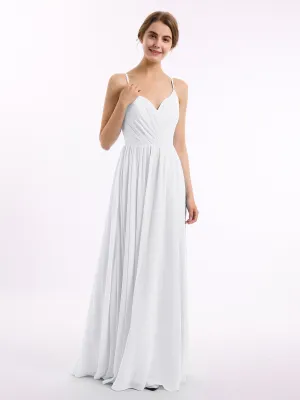 Chiffon Bridesmaid Dresses with Spaghetti Straps-White Plus Size