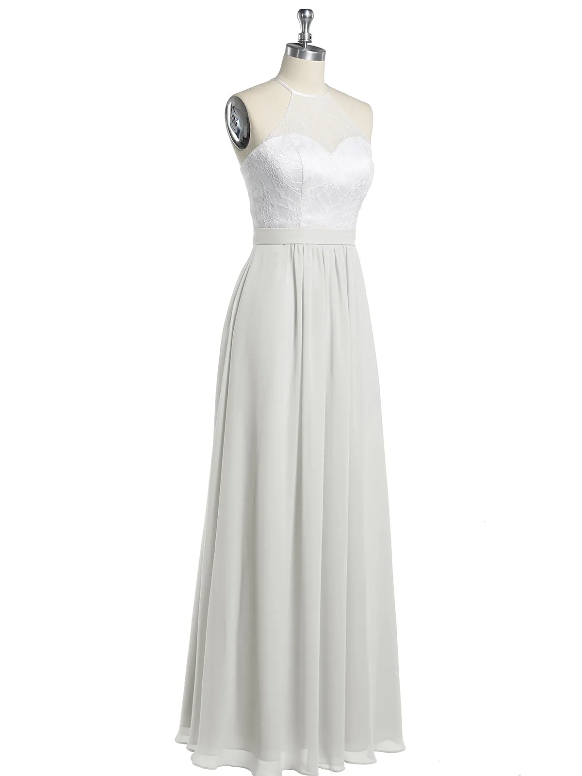 Chiffon Long Dresses with Ivory Lace Bodice-Ivory
