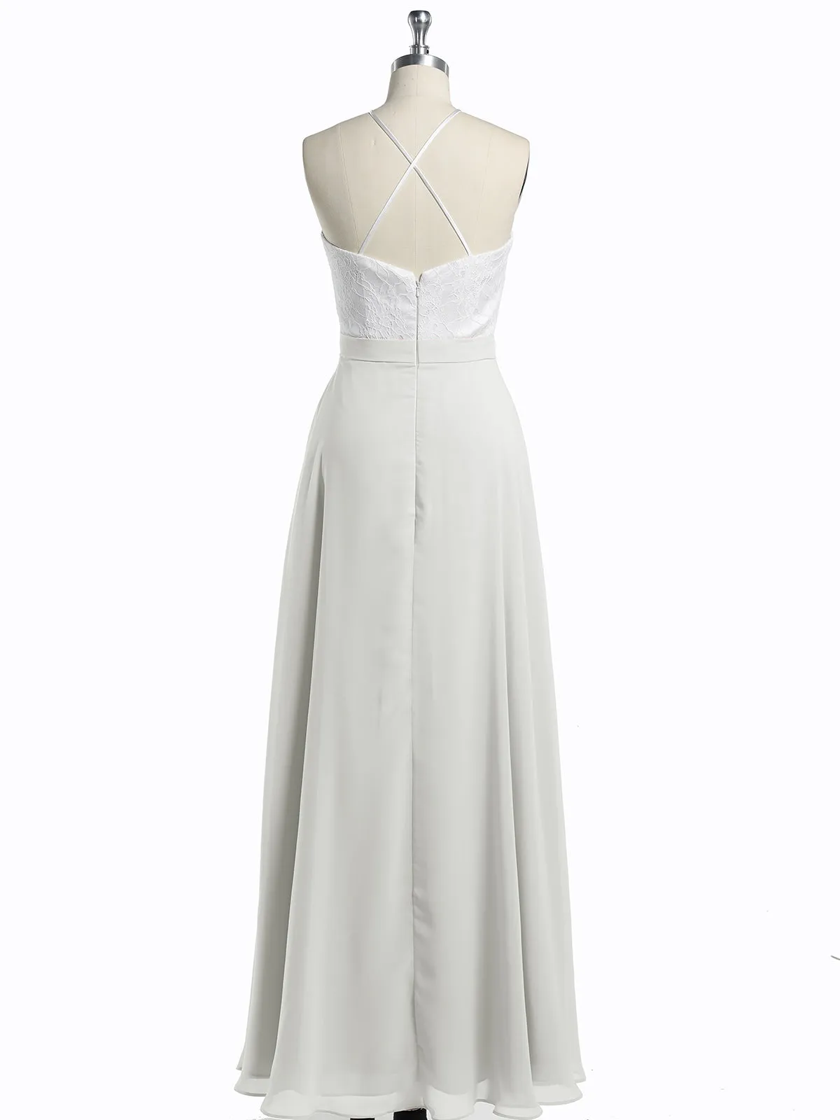 Chiffon Long Dresses with Ivory Lace Bodice-Ivory