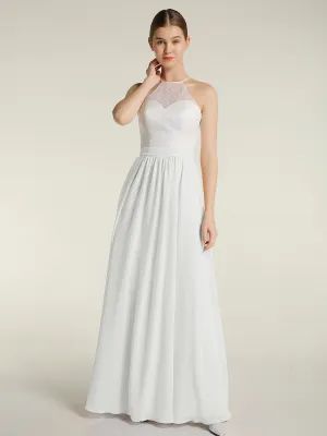 Chiffon Long Dresses with Ivory Lace Bodice-Ivory