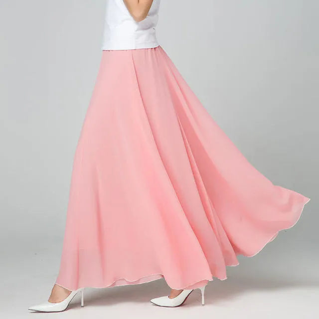 Chiffon Skirts Full-Length Skirt High Waist Elegant Dance Long Skirt