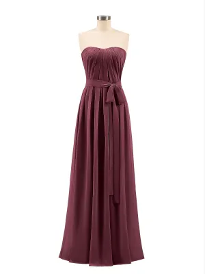 Chiffon Strapless Bridesmaid Gown with Sash-Cabernet Plus Size