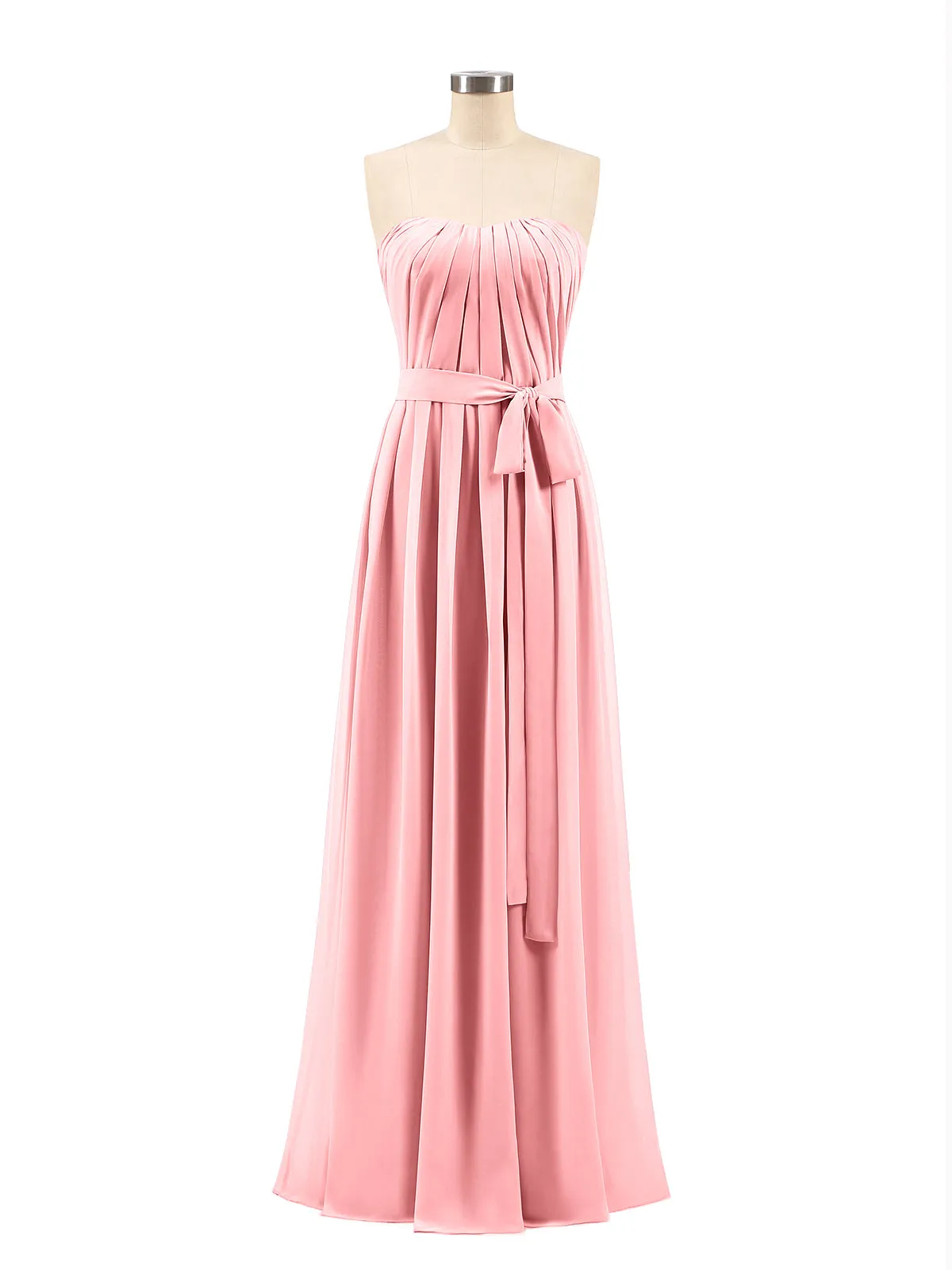 Chiffon Strapless Bridesmaid Gown with Sash-Flamingo