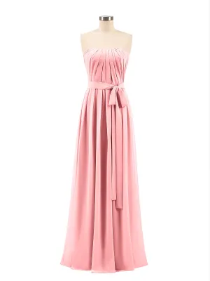 Chiffon Strapless Bridesmaid Gown with Sash-Flamingo