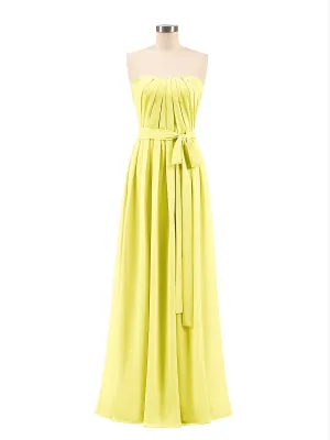Chiffon Strapless Bridesmaid Gown with Sash-Lemon Plus Size