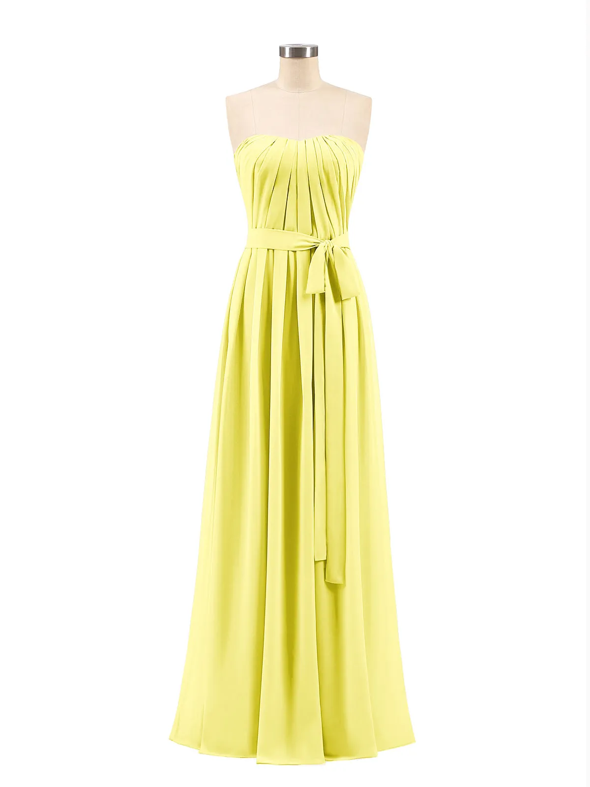 Chiffon Strapless Bridesmaid Gown with Sash-Lemon Plus Size