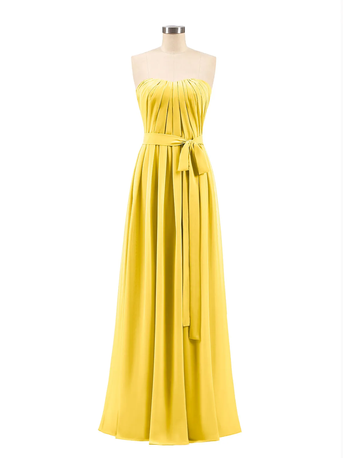 Chiffon Strapless Bridesmaid Gown with Sash-Marigold