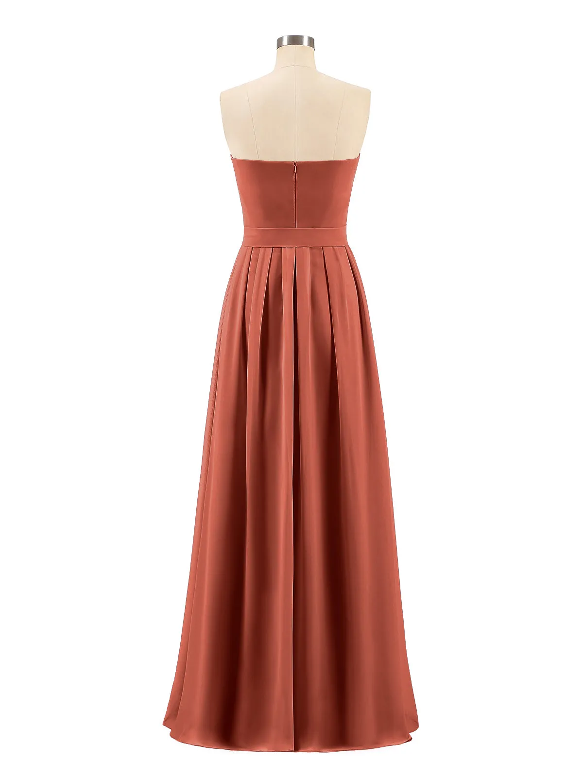 Chiffon Strapless Bridesmaid Gown with Sash-Rust Plus Size