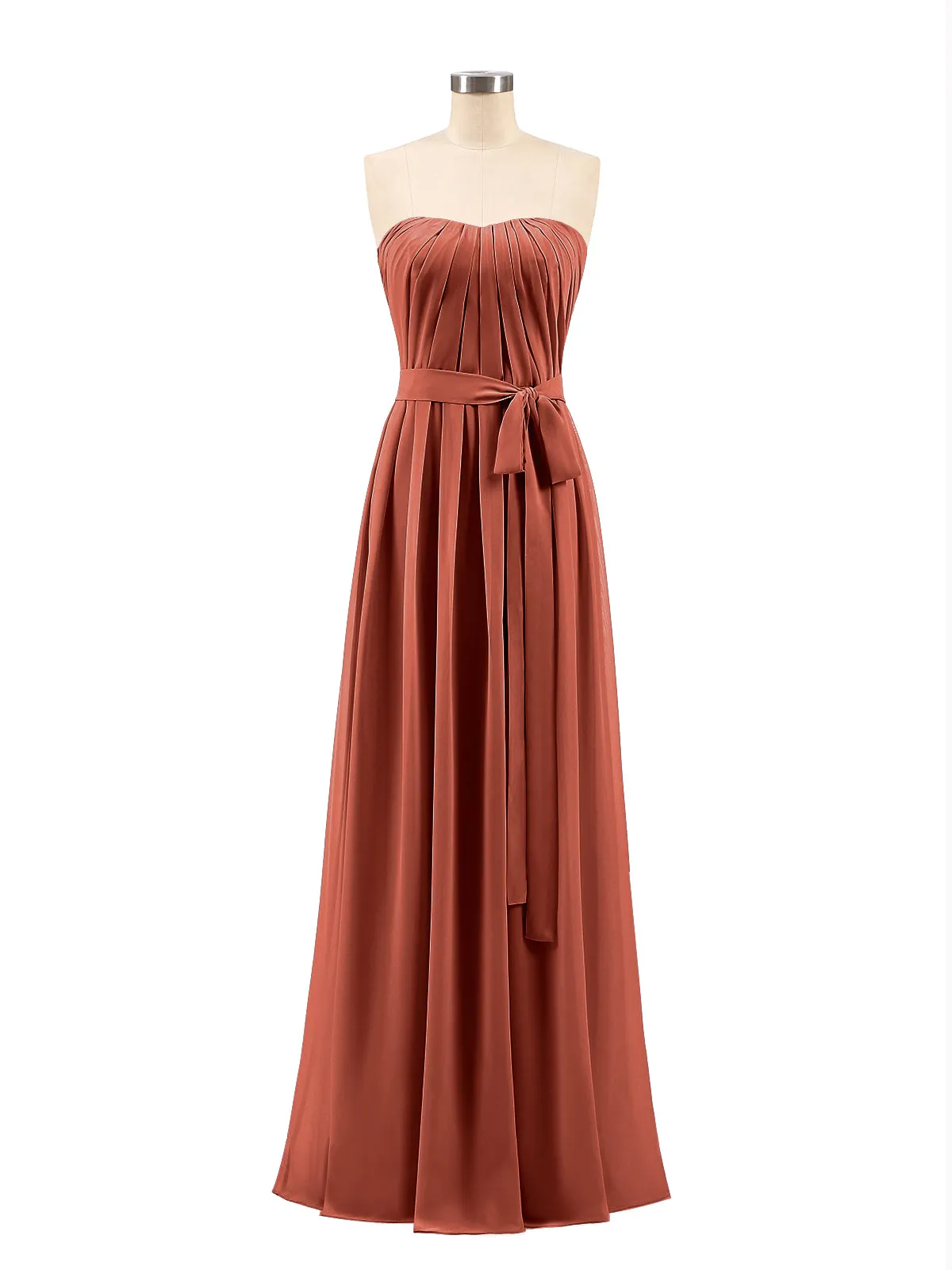 Chiffon Strapless Bridesmaid Gown with Sash-Rust Plus Size