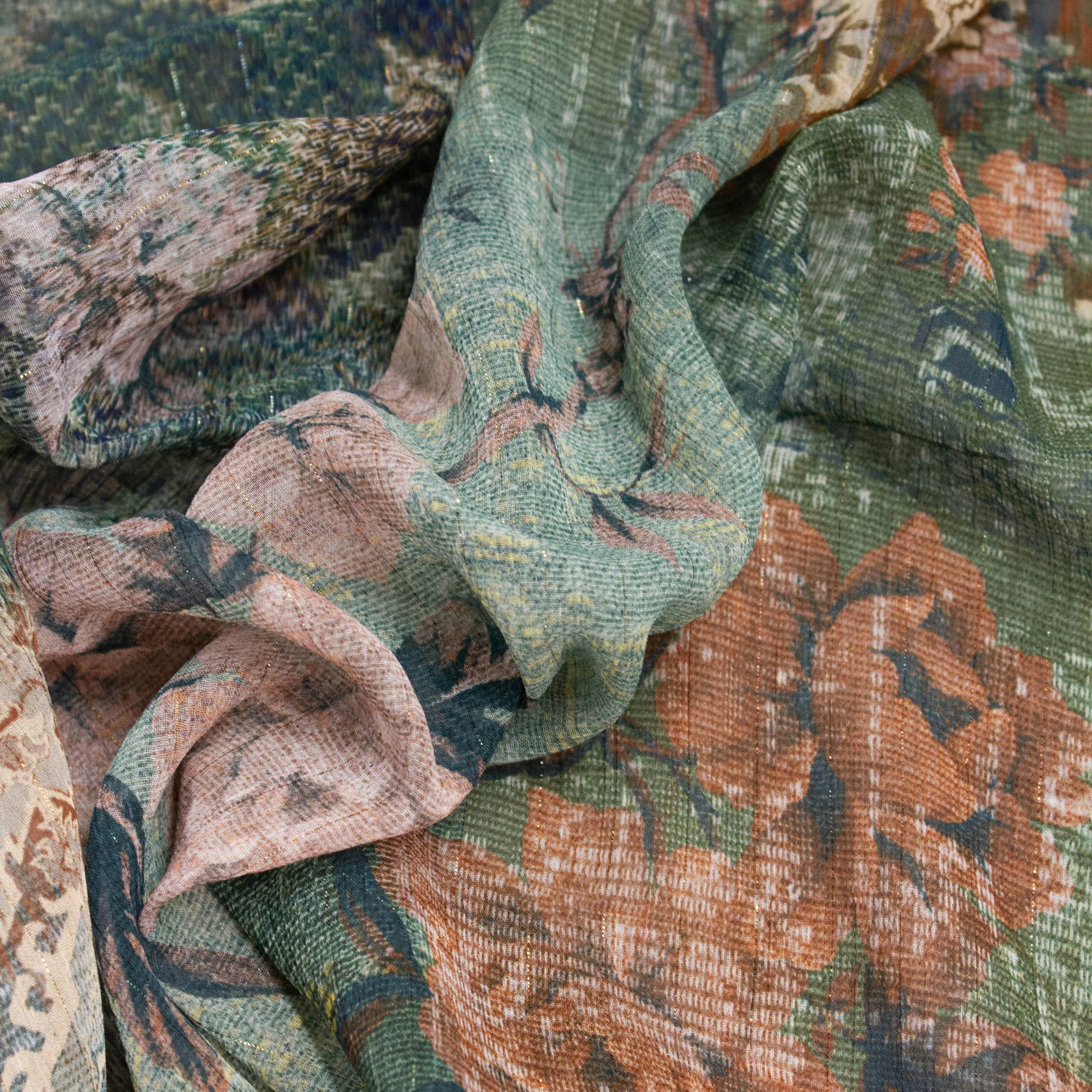 Coeo Green Floral Polyester Voile