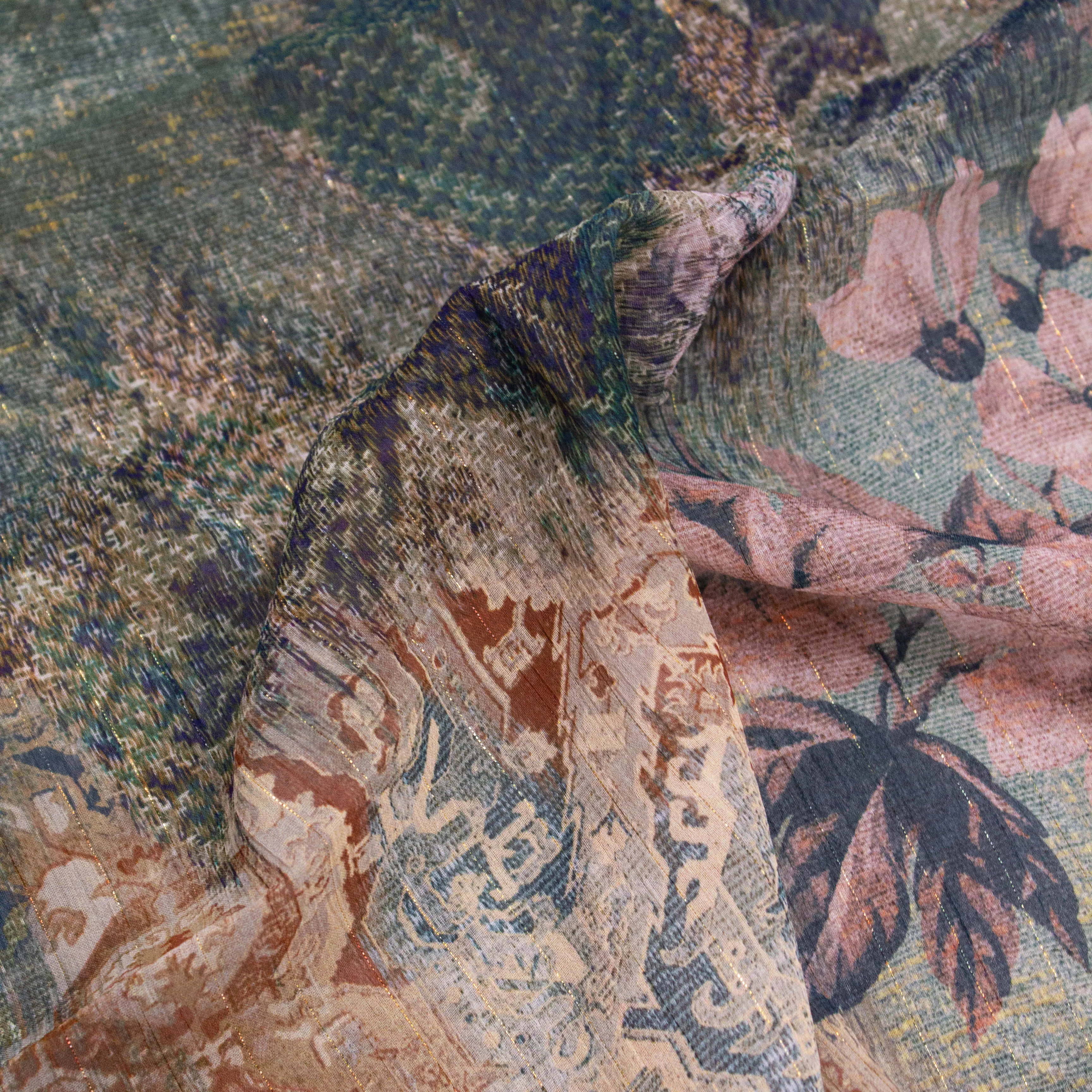 Coeo Green Floral Polyester Voile