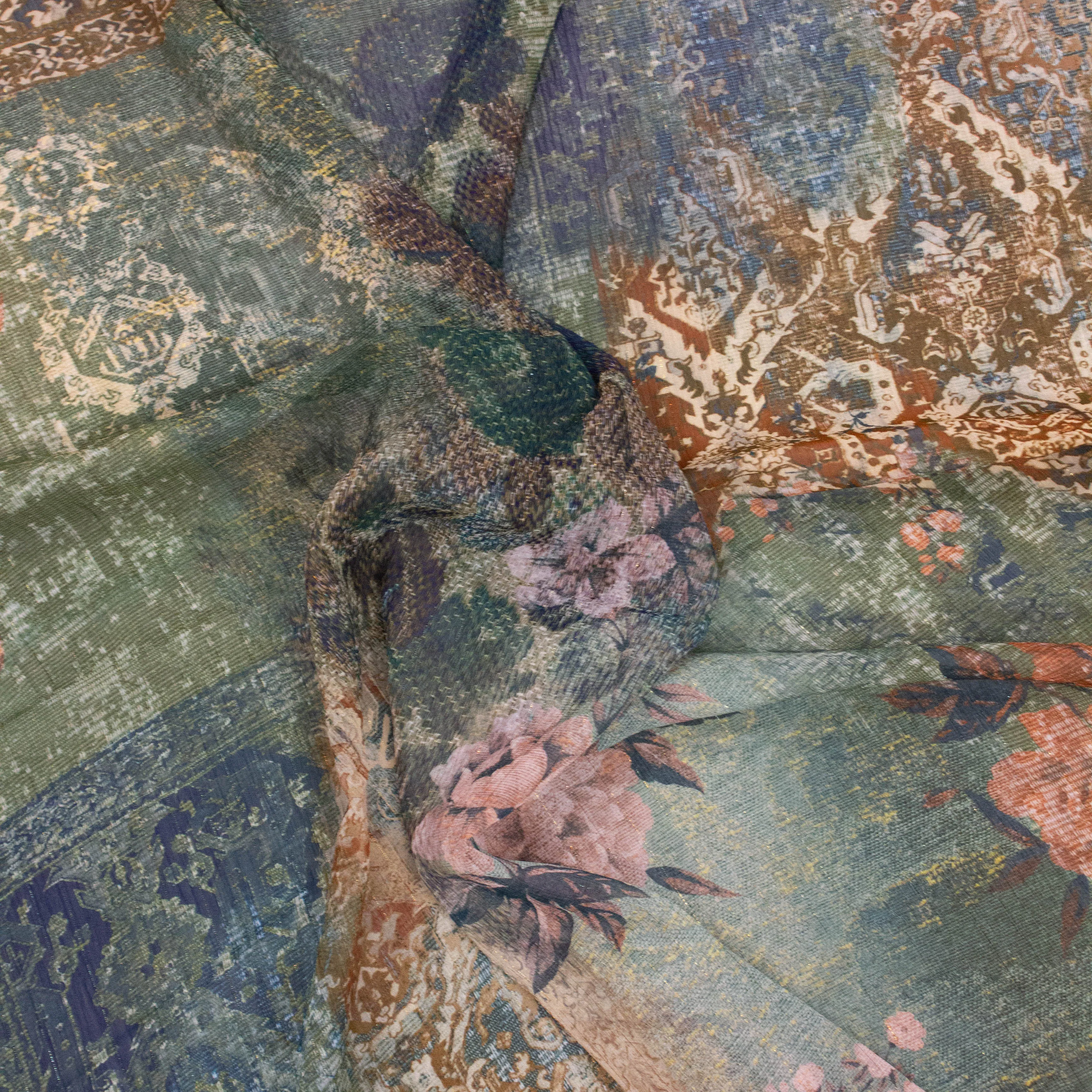 Coeo Green Floral Polyester Voile